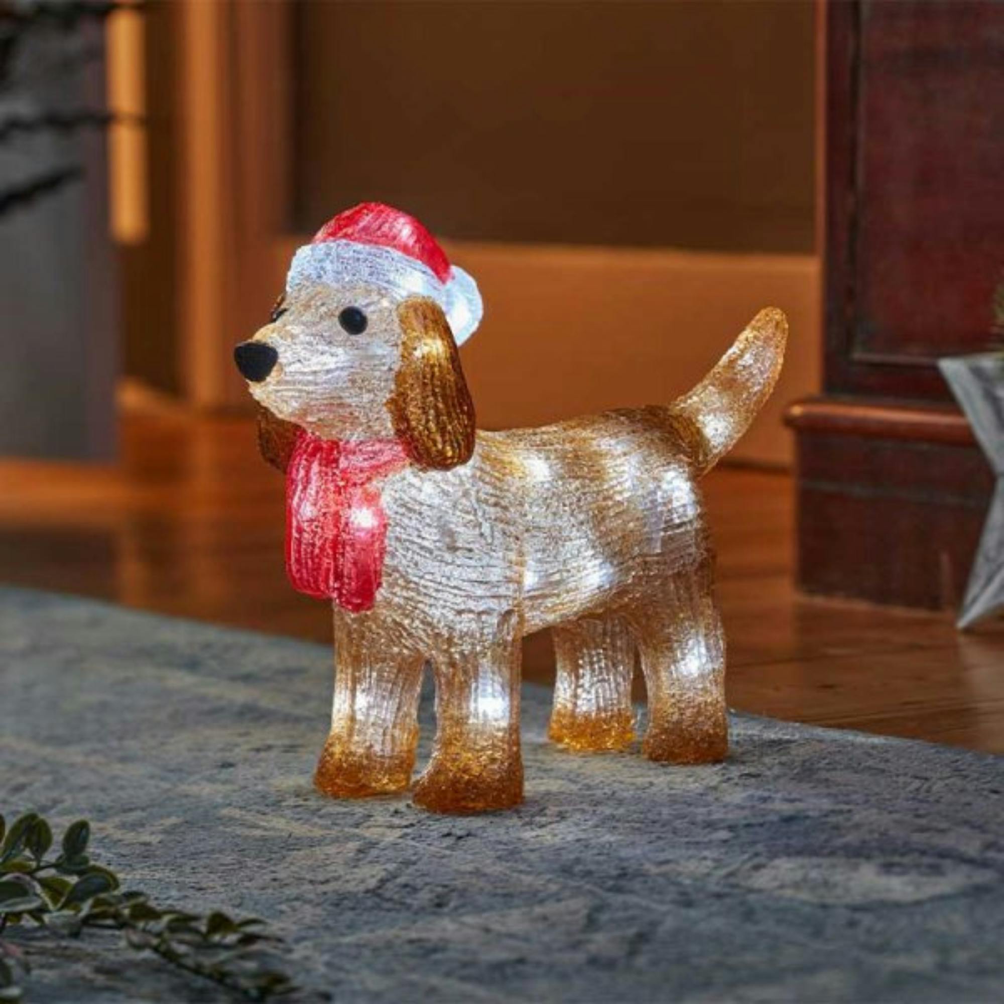 Rackhams Light/White 25Cm Battery Operated Up Christmas Ice Dachshund With 30 Cool Leds
