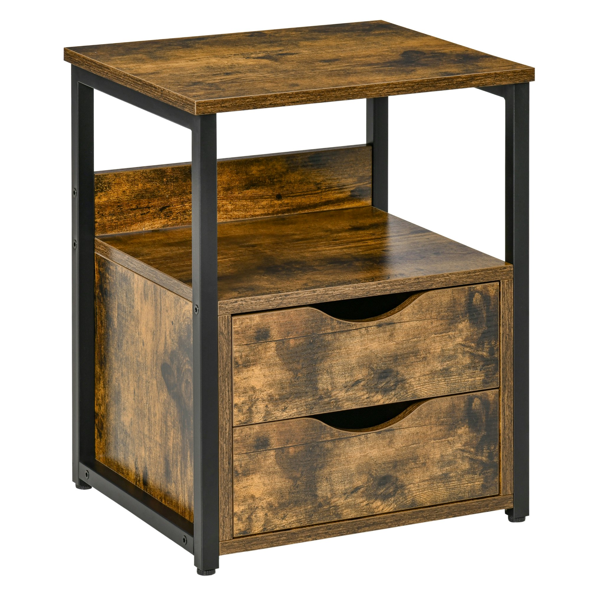 Homcom Brown End Table Bedside Desk Slim Storage Cabinet With Shelf Rustic - Rustic