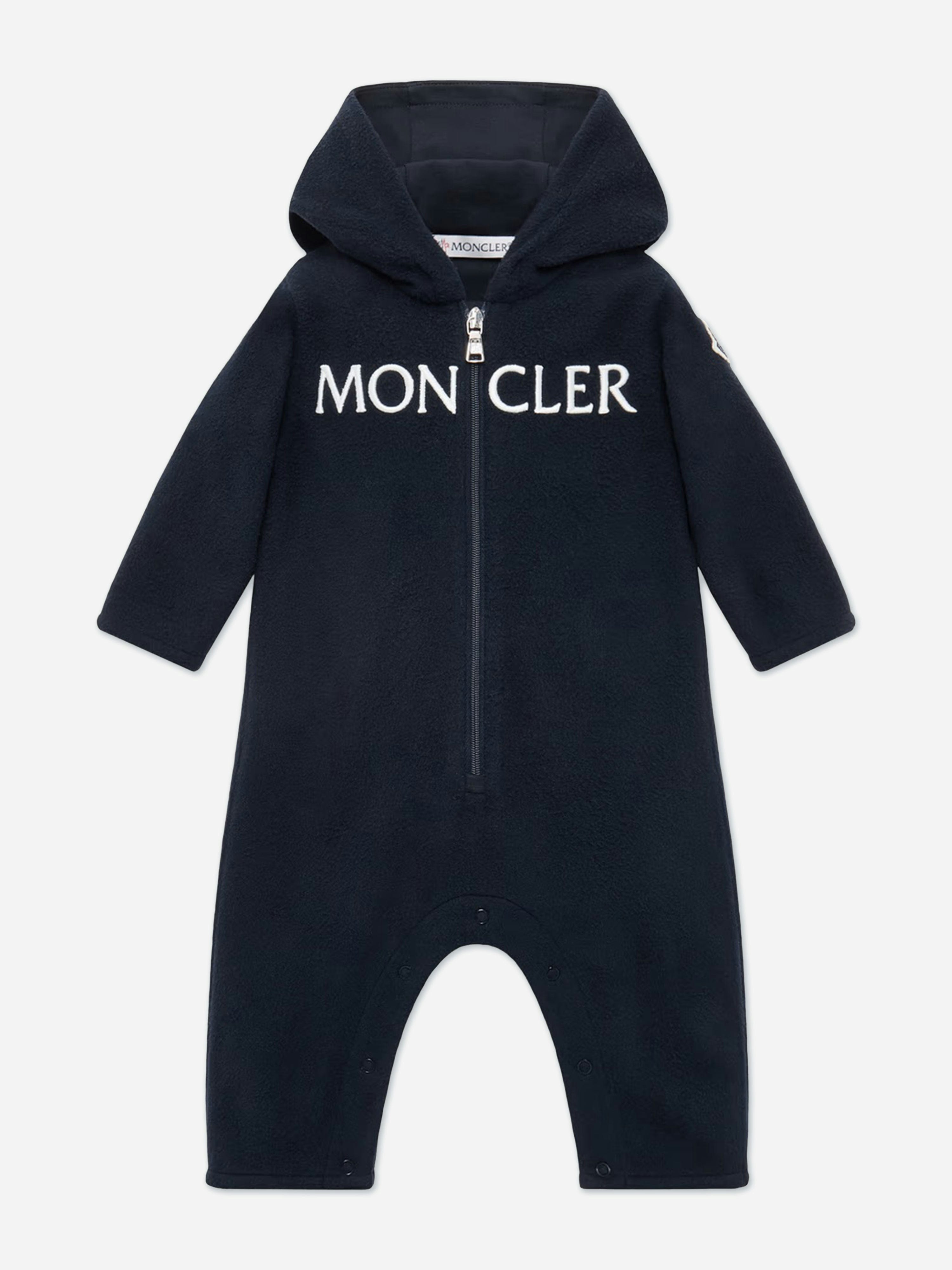 Moncler Enfant Blue Baby Logo Romper In Navy - 12 - 18 Mths