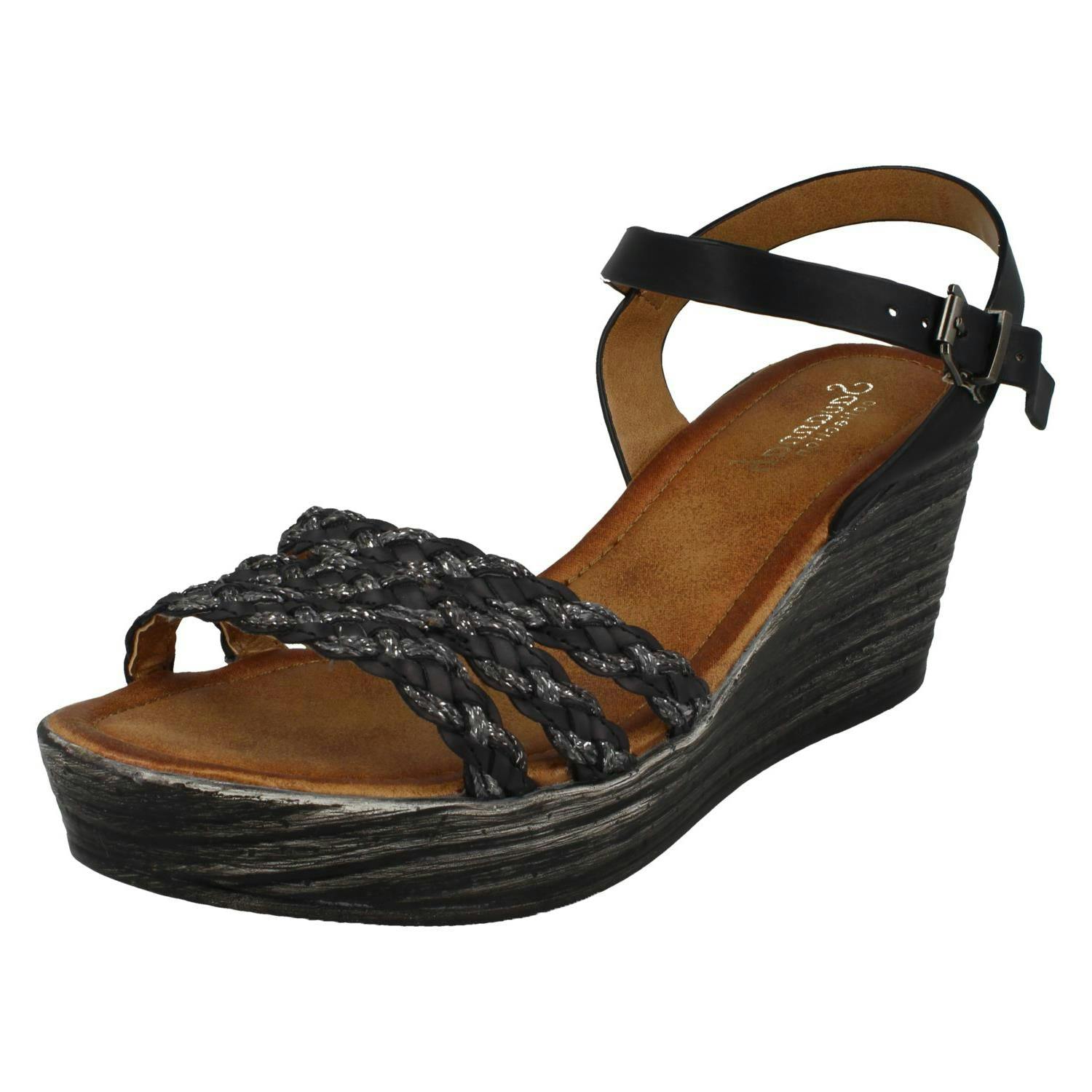 Savannah Women's Black Wedge Sandals F10874 - Uk 6