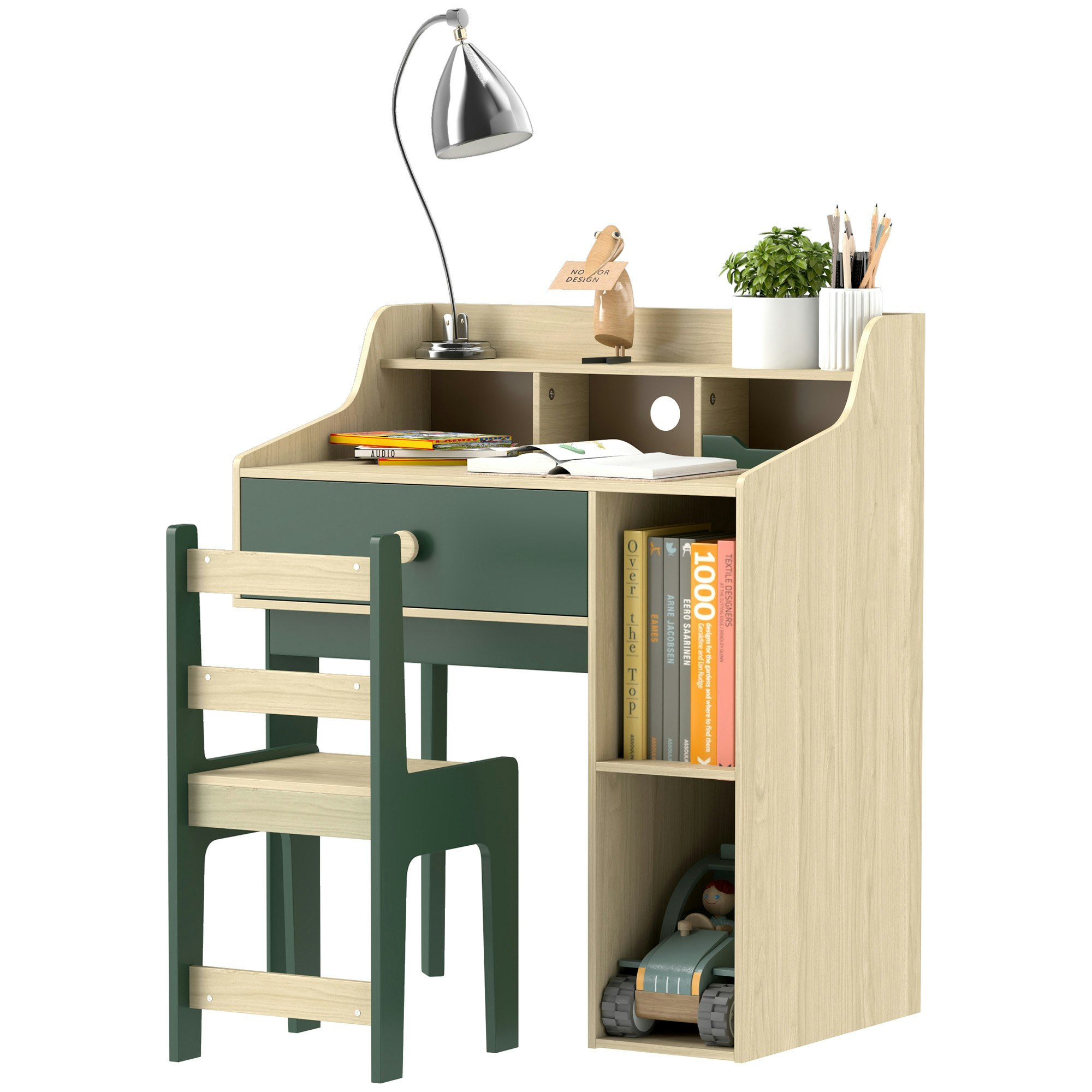Rackhams Green Aiyaplay Kids Desk & Chair Set, Children Study, Table & Chair Set With Storage Shelves, Drawer, Kids Table & Chair Set For 3-10 Years Size 3