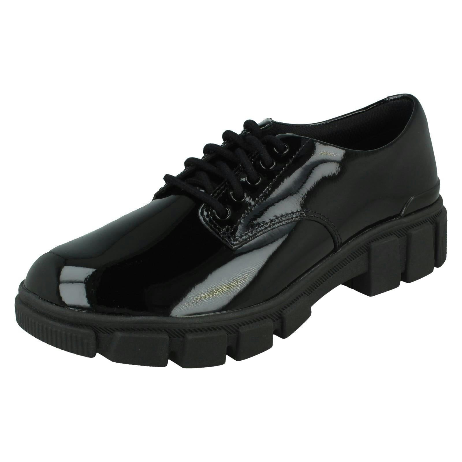 Clarks Girls Black Chunky Sole School Shoes Evyn Lace Y - Patent - Uk 3 Child - F