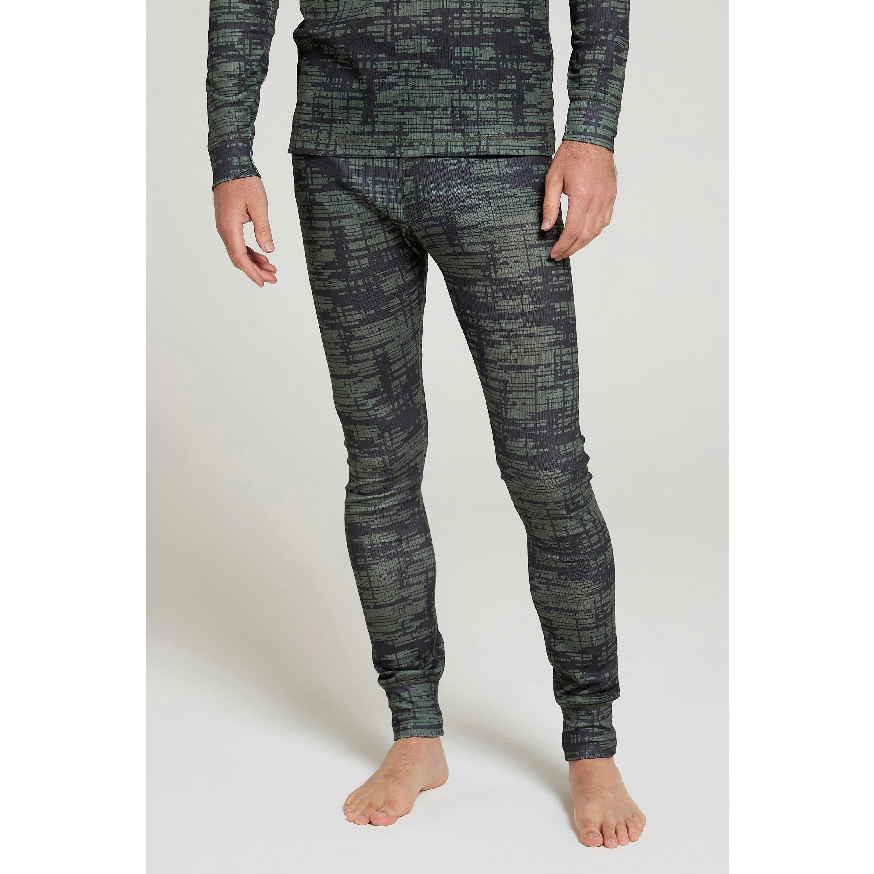 Mountain Warehouse Men's Green Talus Dash Print Thermal Bottoms - Khaki - 4XL R - Khaki - 100% Polyester