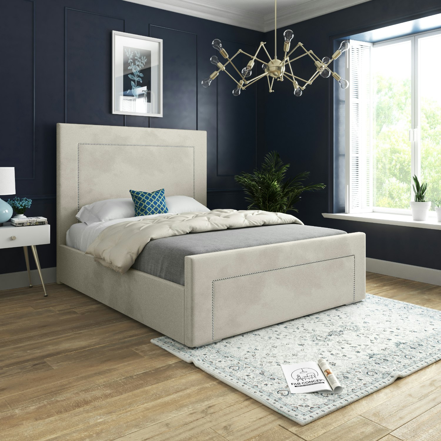 Rackhams Cream/Silver Lucca Upholstered Soft Velvet Bed Frame - Small Single