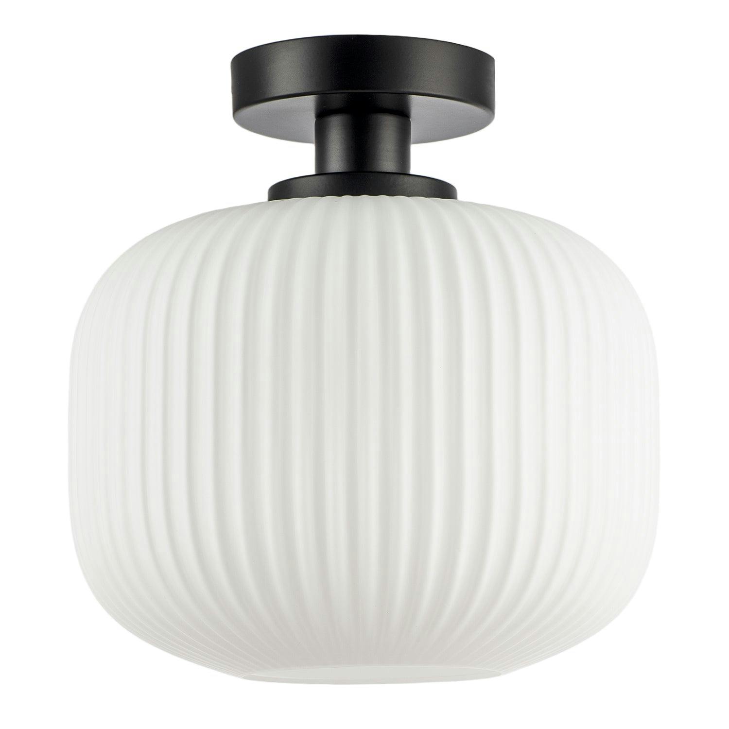 Rackhams Black/Light Matte Bathroom Ceiling With Opal Ribbed Glass Shade