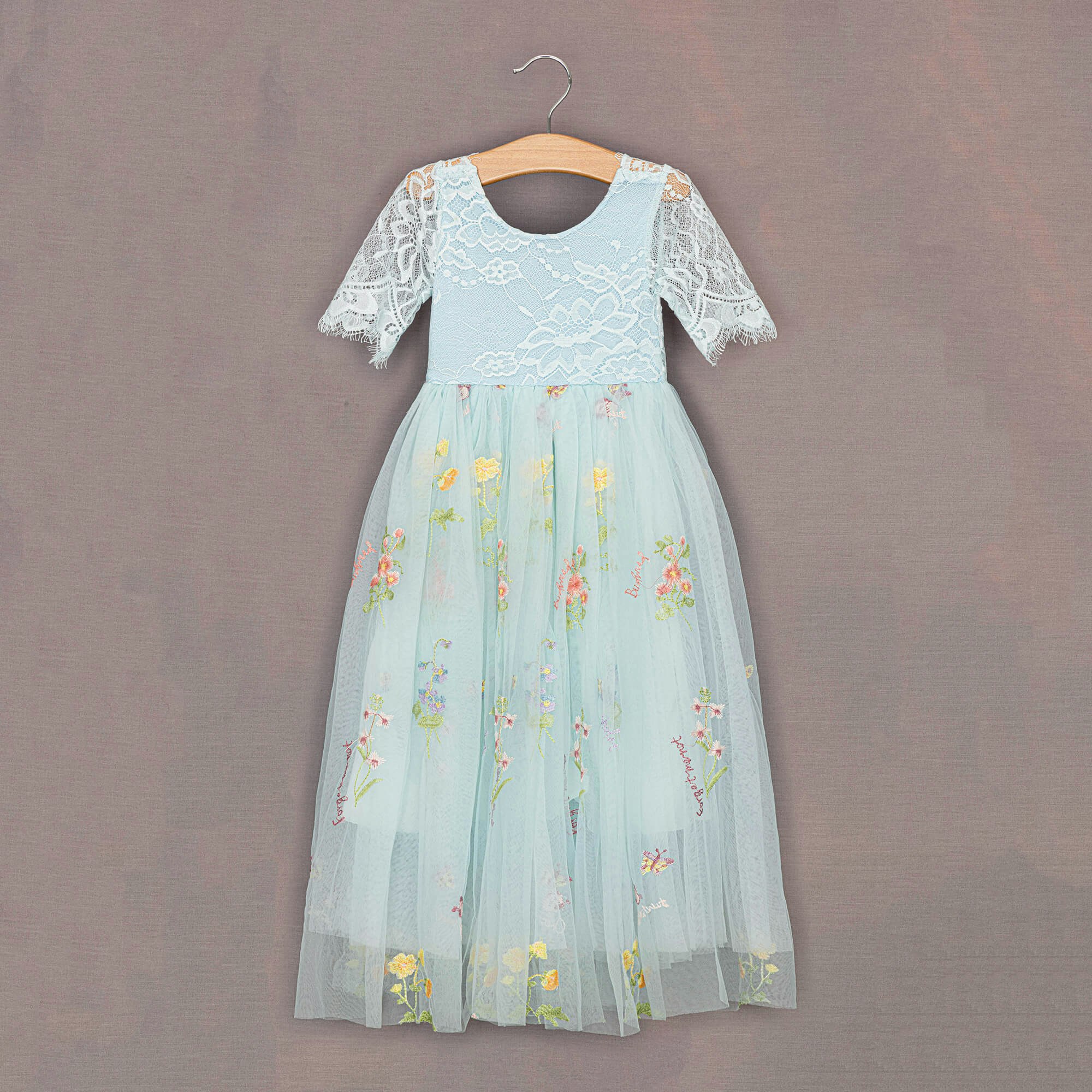 Uk Flower Girl Boutique Girls Blue Uk Flower Boutique Enchanted Dress - Embroidered Baby Lace - 9/10 Years