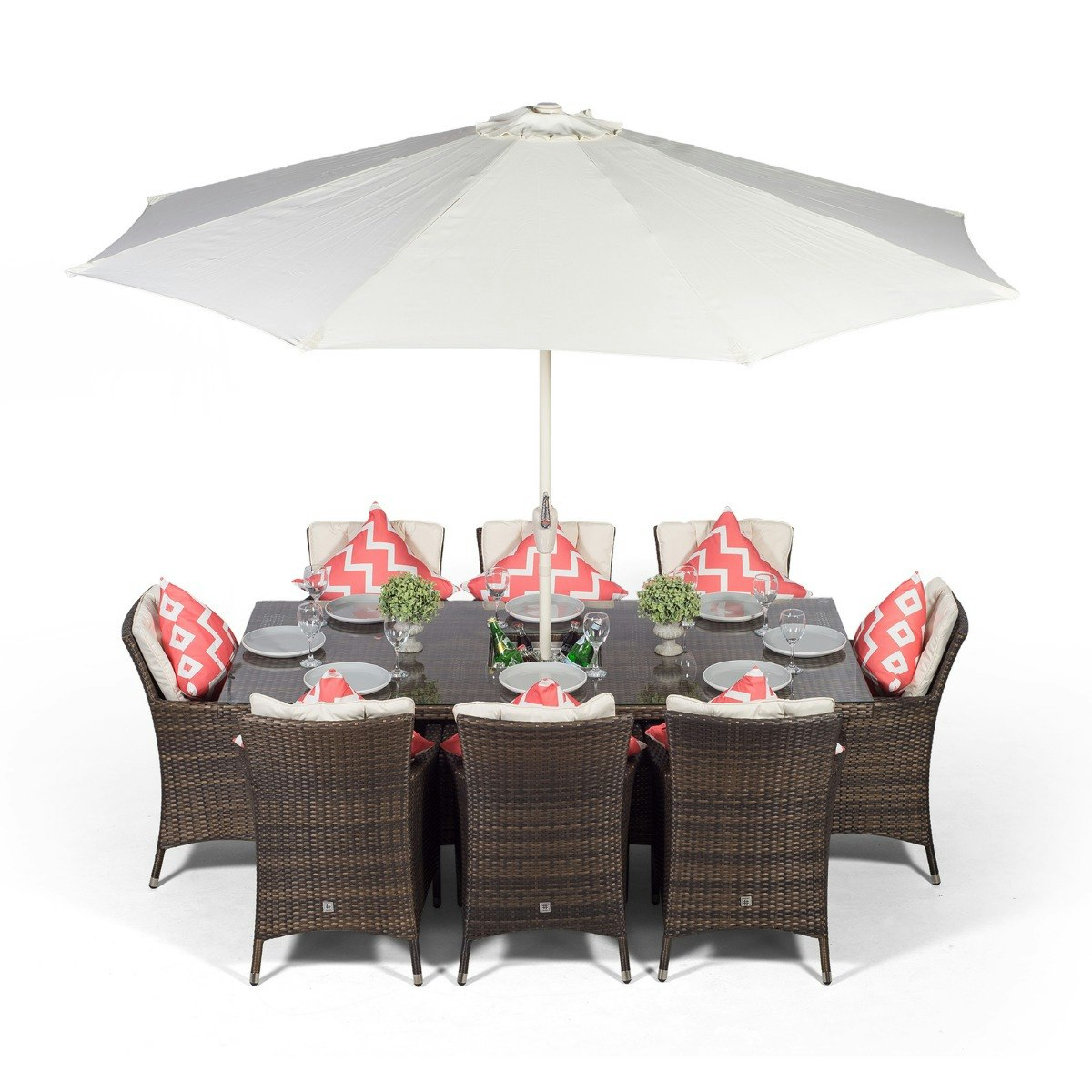 Rackhams Brown/Ivory Savannah Rectangular 8 Seater Patio Dining Set With Ice Bucket Drinks Cooler - 1
