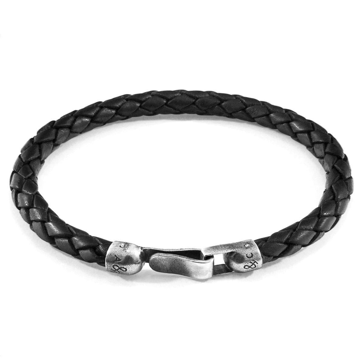Anchor & Crew Black/Silver Midnight Skye And Braided Leather Bracelet - S - 19Cm