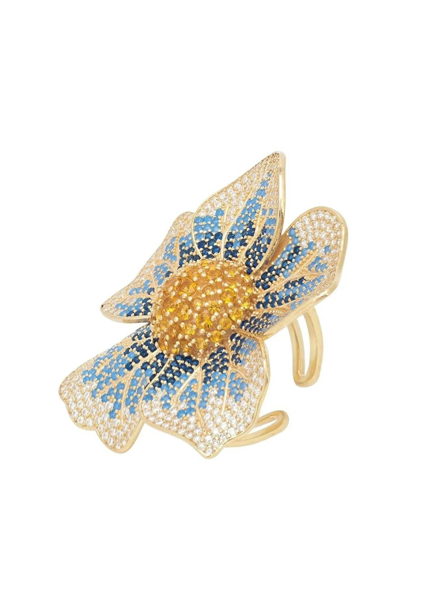 Latelita Blue/Gold Pansy Flower Ring