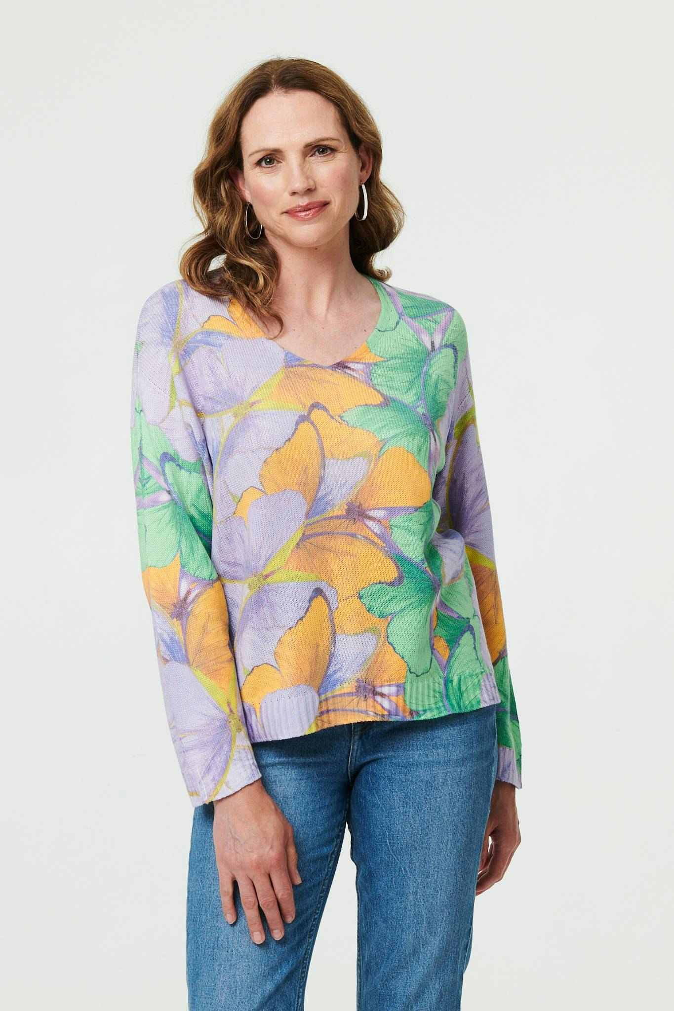 Izabel London Purple Butterfly Print Long Sleeve Relaxed Top - 8