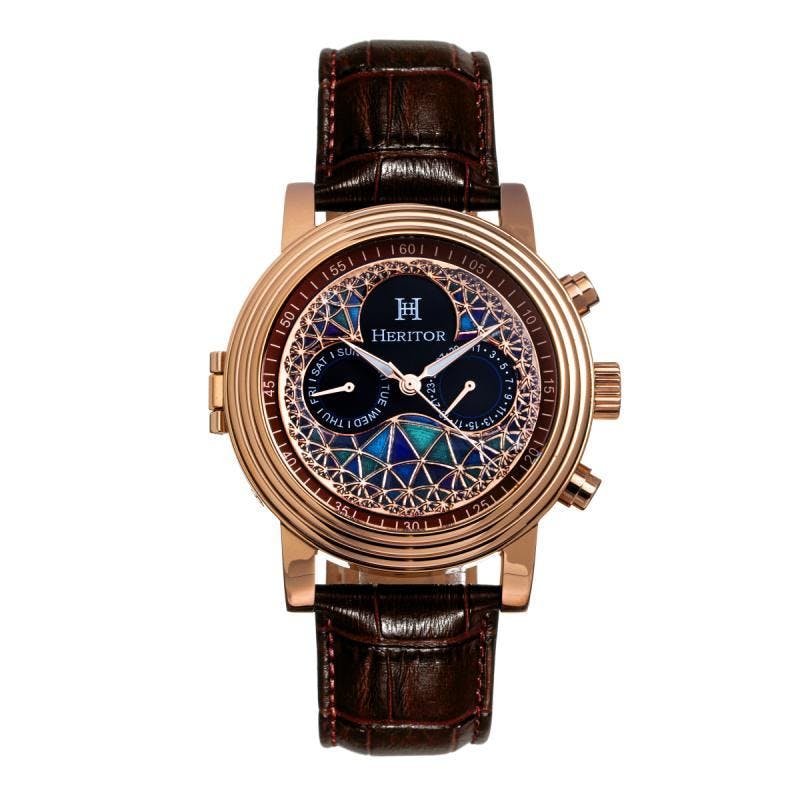 Heritor Automatic Men's Gold/Brown Legacy Leather-Band Watch W/Day/Date - Rose