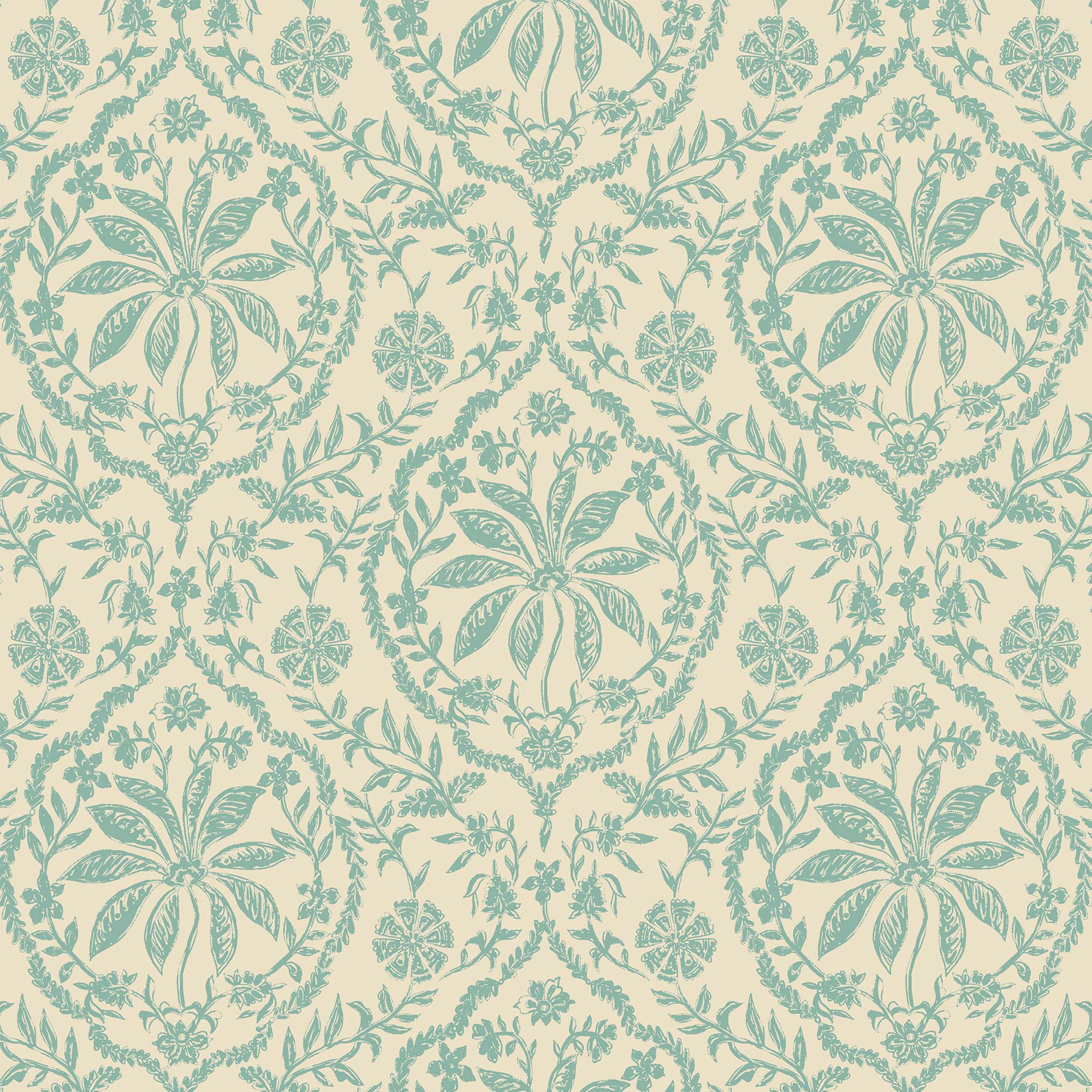 Rackhams Cream/Blue Indienne Palm Wallpaper | /Duck Egg