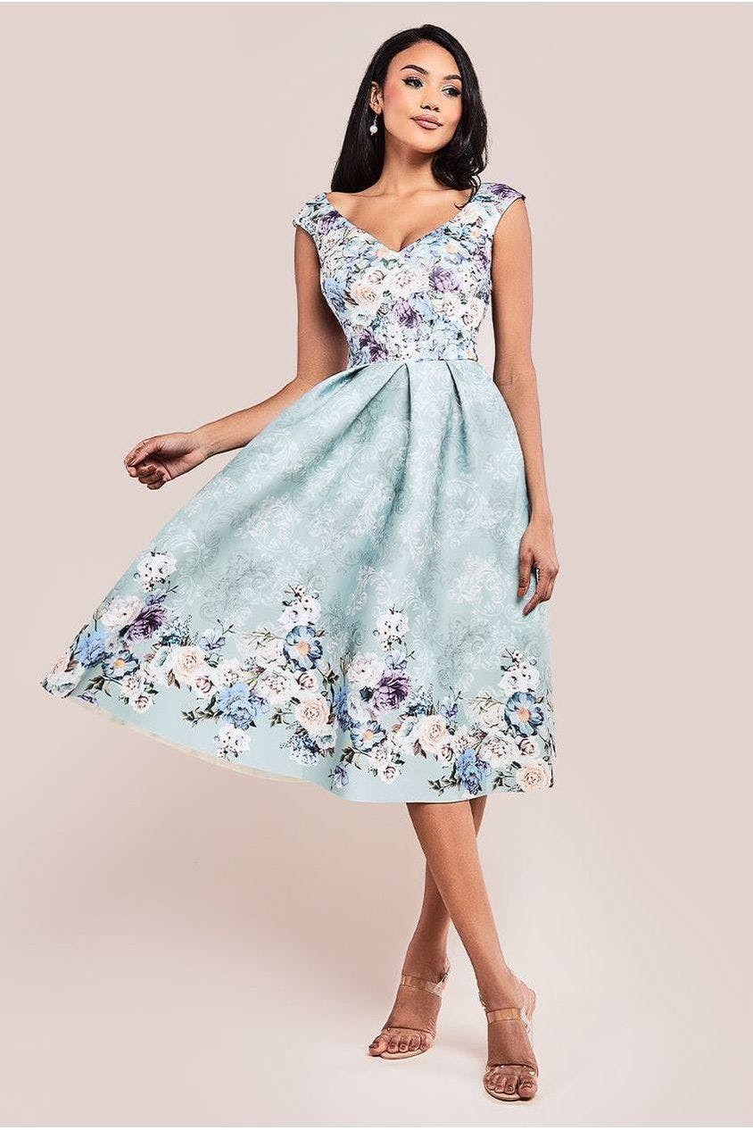Goddiva Green Sweetheart Floral Midi Dress - Sage By - Sage - 12