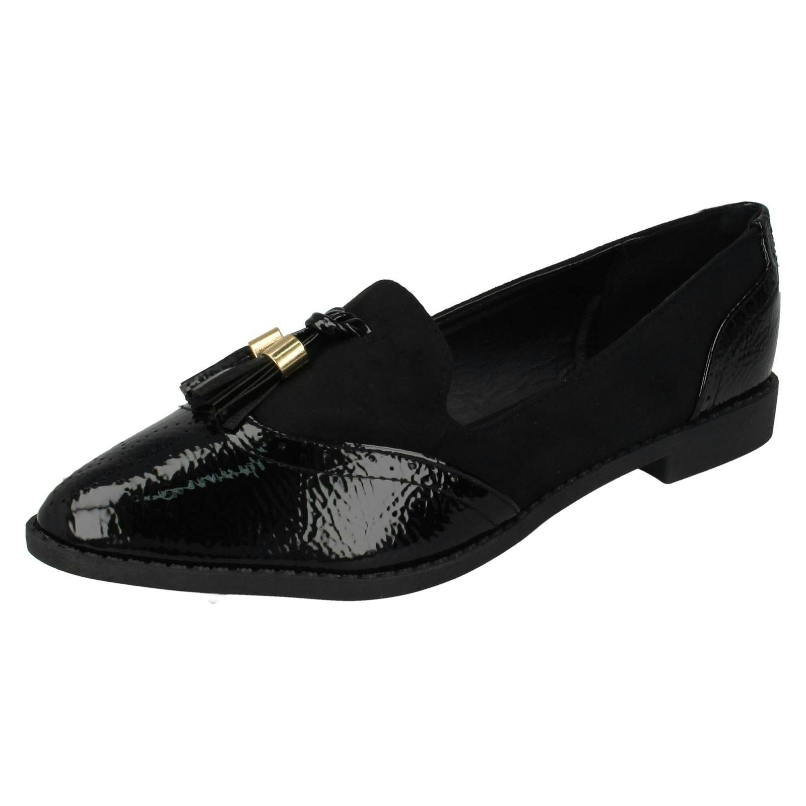 Spot On Women's Black Slip On Brogues - Uk 7