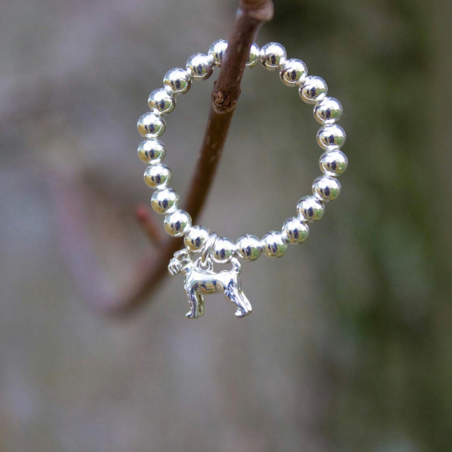 Mylee London Silver Sterling Ball Bead Ring With Schnauzer Charm - No