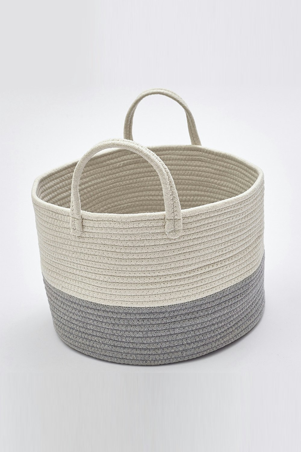 Rackhams Grey 31L Cotton Thread Laundry Basket Clothes Storage Hamper Toy Basket With Handle Bathroom 25Cm H