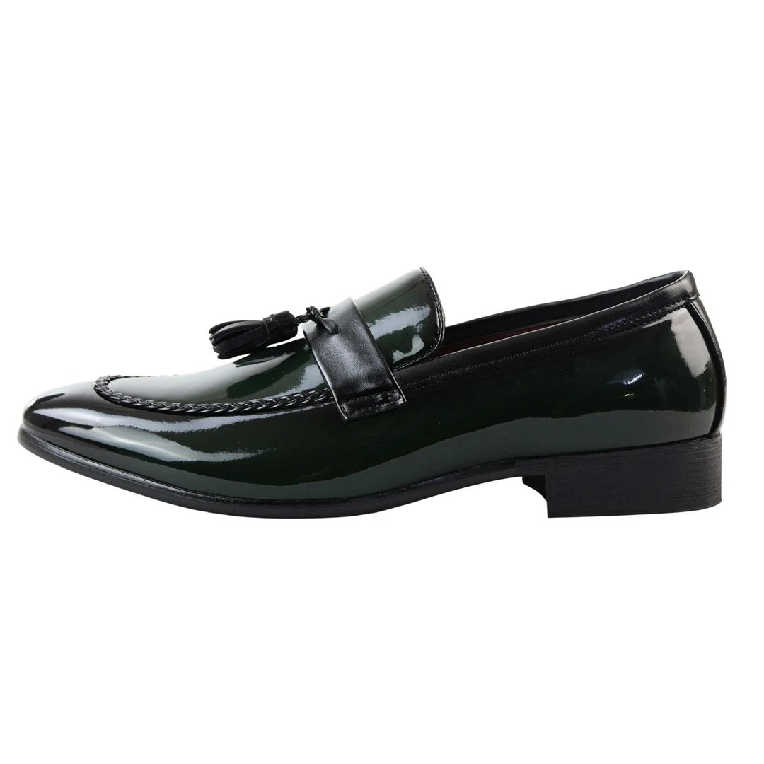 Elong Men's Green Patent Tassel Slip On Loafers - Uk 11