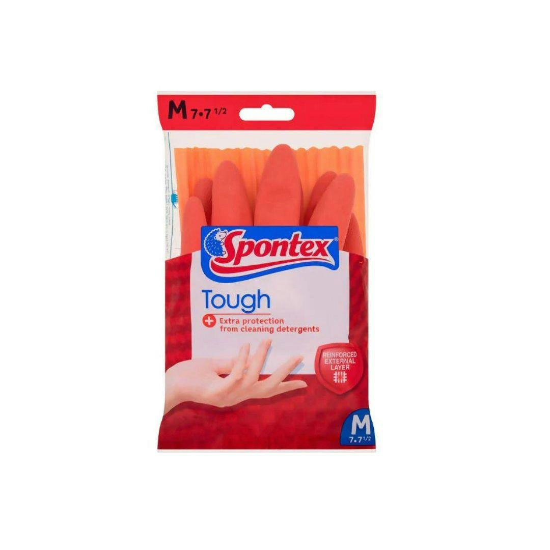 Spontex Tough Gloves Reinforced Protection Medium Size X 12 Pairs In One Box - Cleaning Gloves - Medium