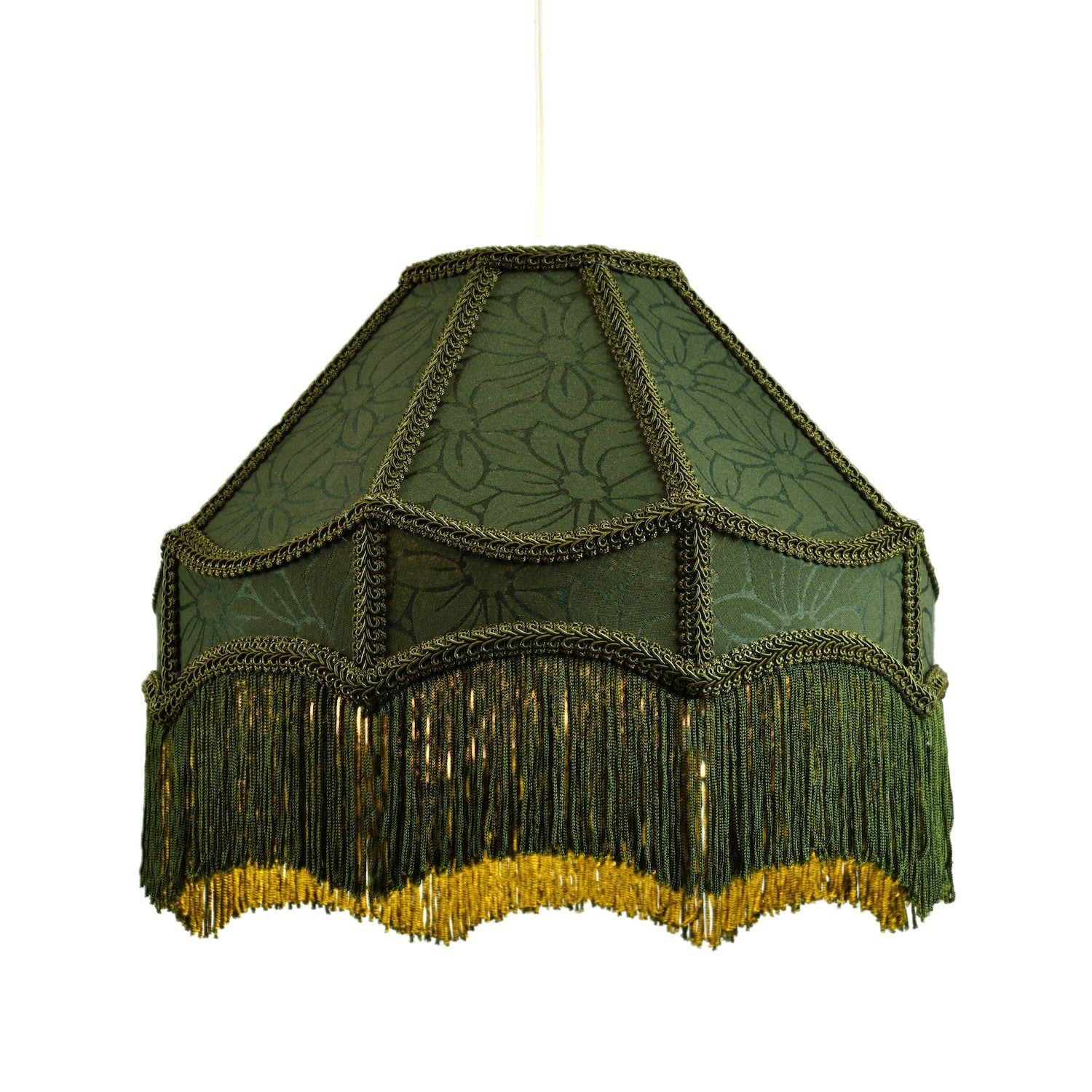Happy Homewares Green Classic Victorian Style Empire Pendant Shade In Forest Fabric With Tassels