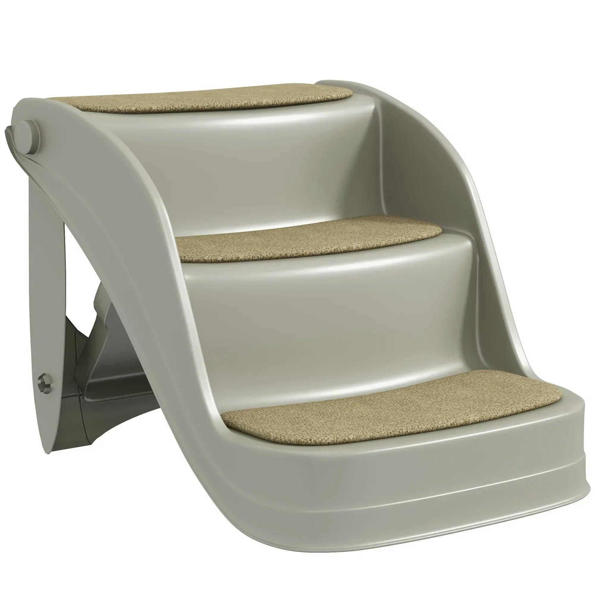 B&Q - Foldable Pet Stairs 3 Steps With Non-Slip Mats For Small DogsGrey - Image 5