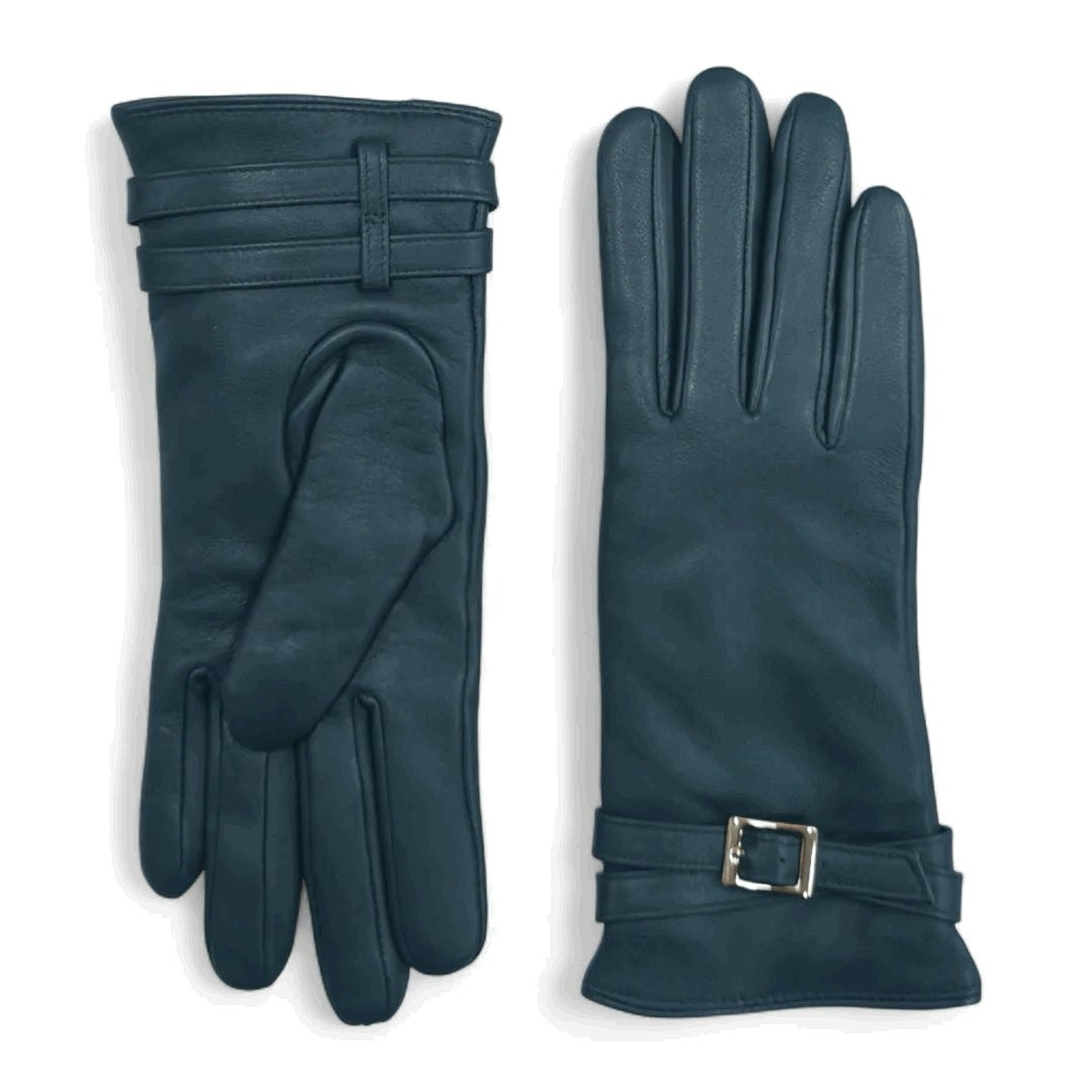 Infinity Leather Women's Genuine Leather Adjustable Wrist Buckle Gloves - Teal - Small