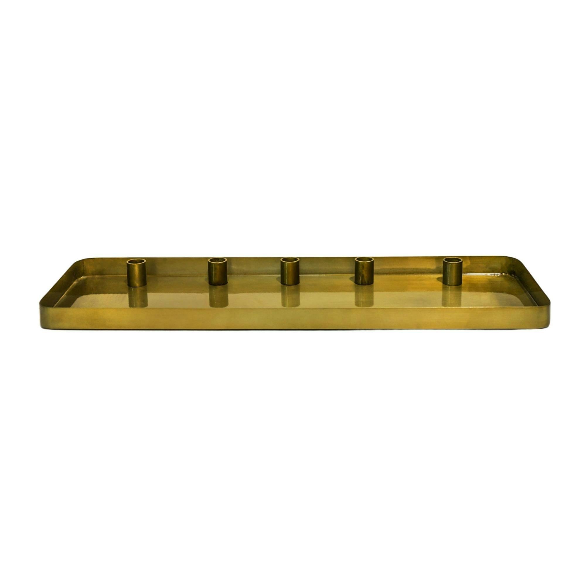 Rackhams Gold Rectangle Centrepiece Metal With Magnetic Candle Holders - Champagne