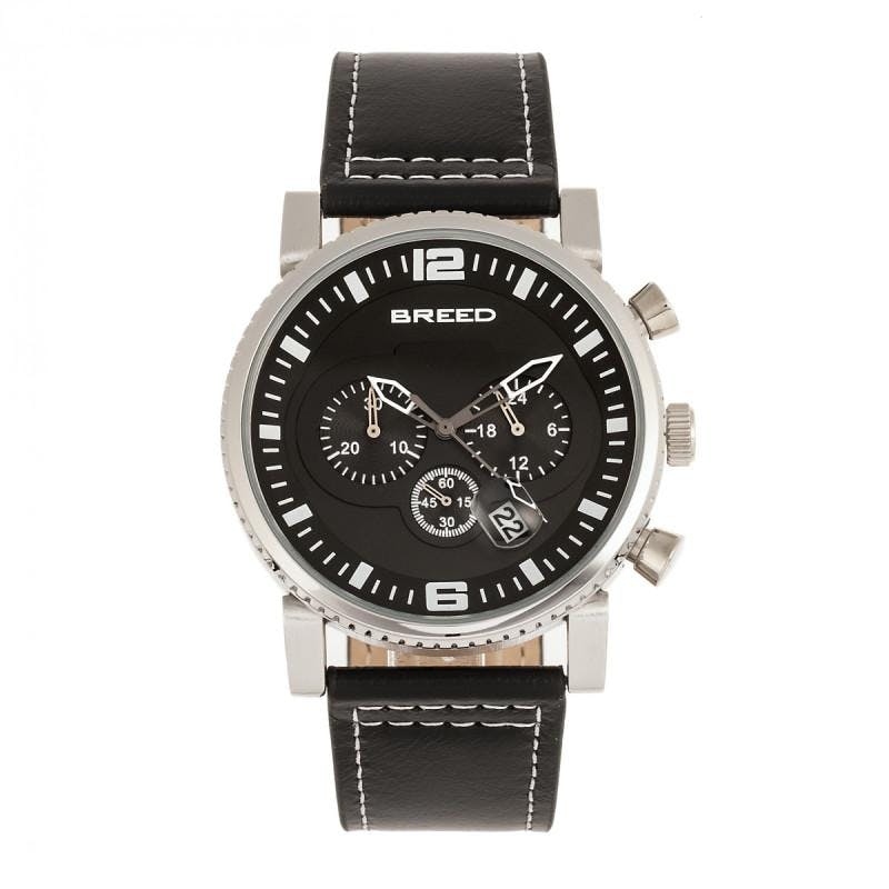 Breed Black Ryker Chronograph Leather-Band Watch W/Date