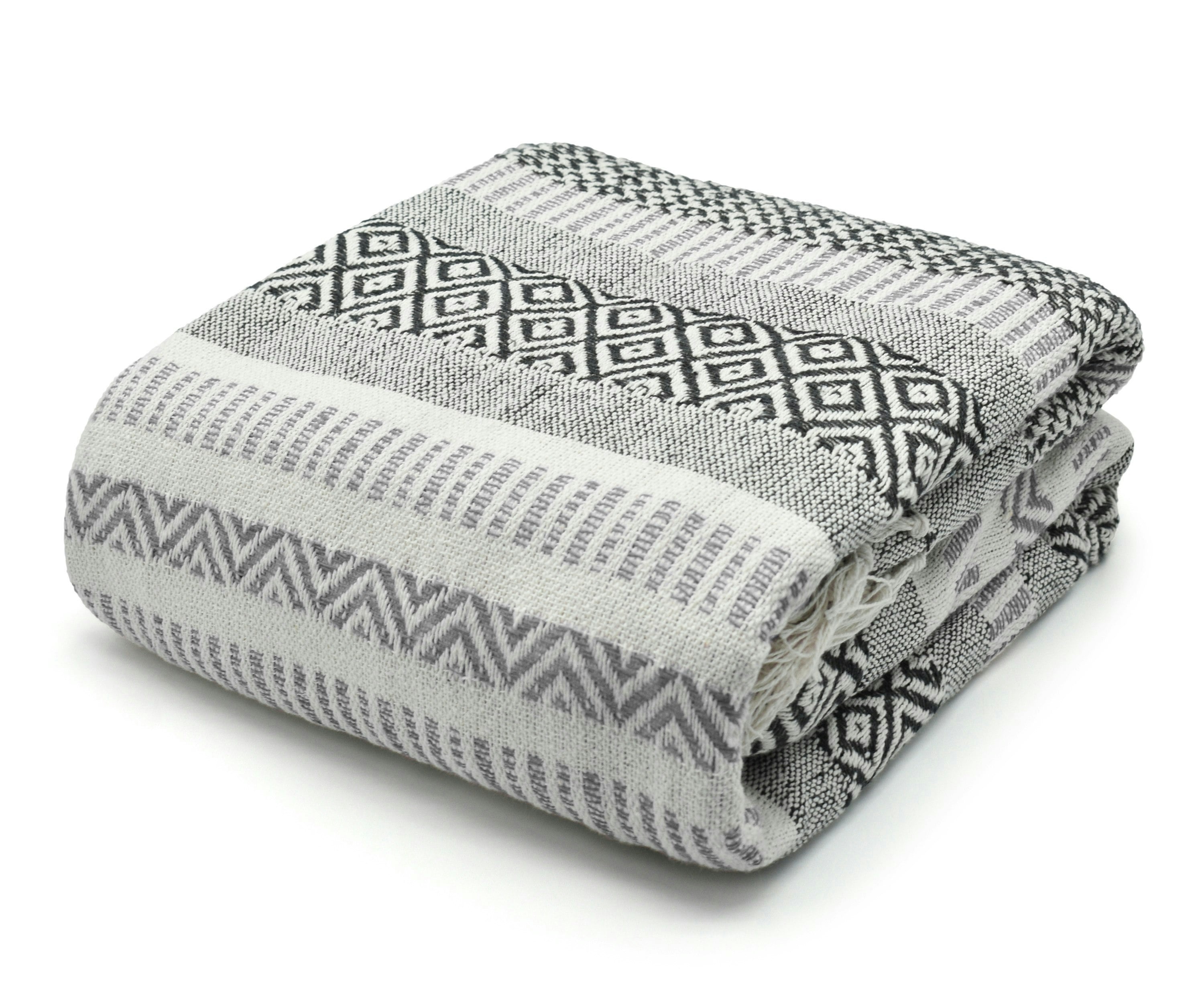 Rackhams Silver Check Cotton Tassel Throw - 127Cm X 152Cm