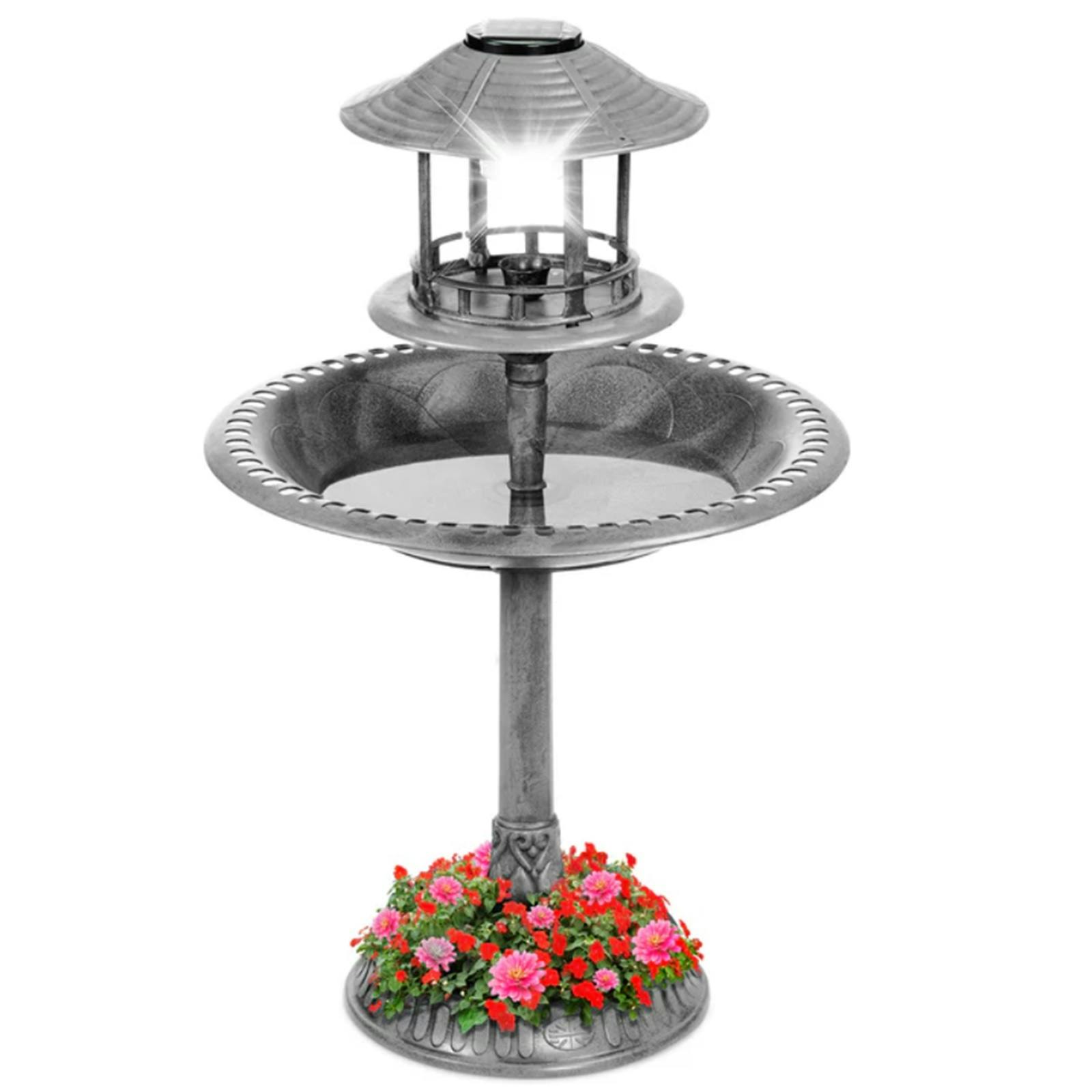 Gr8 Garden Grey/Light Pedestal Bird Bath Feeder Planter Solar Garden Feeding Table Station