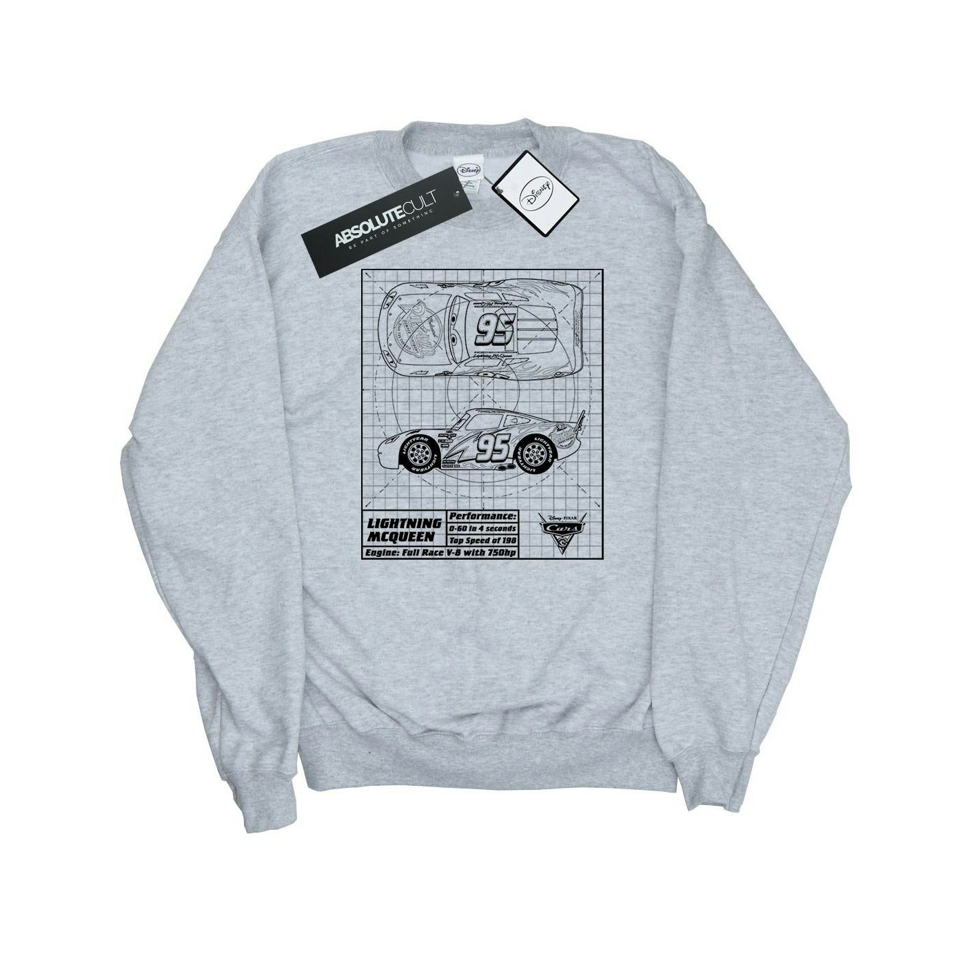 Disney Men's Grey Cars Lightning Mcqueen Blueprint Sweatshirt - Sports - Sports - Large