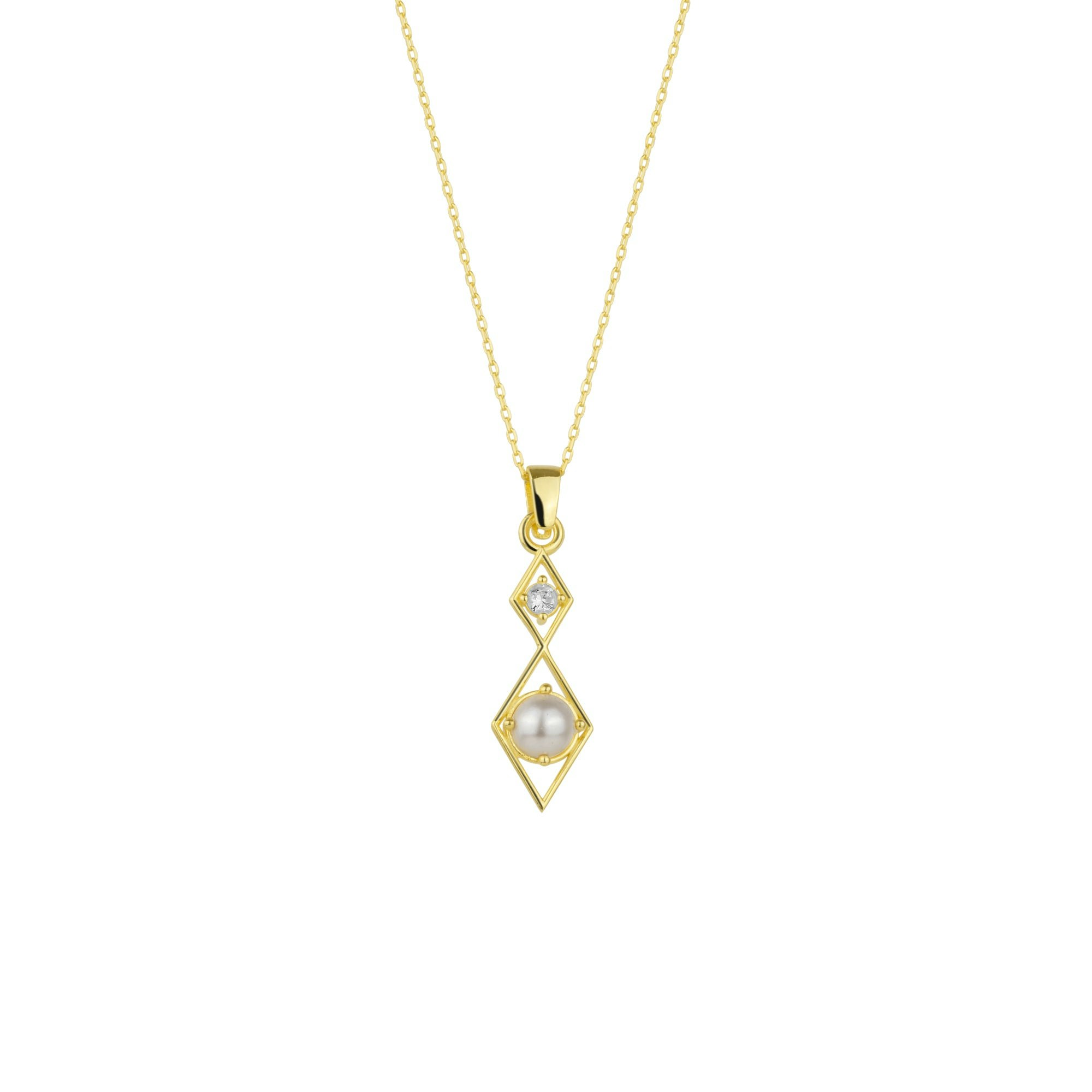 Spero London Silver/Gold Sterling Rhombus 3D Pearl Necklace