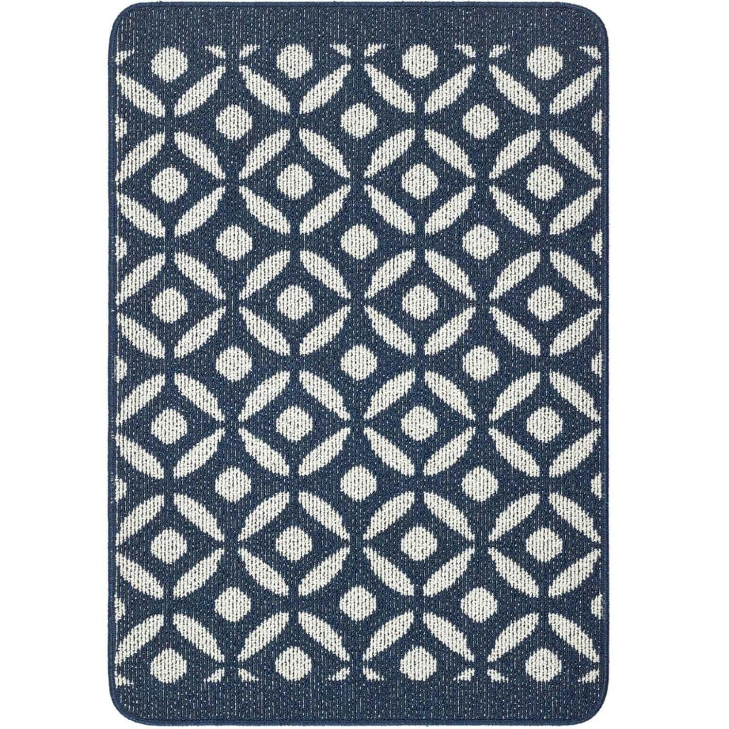 Rackhams Blue Washable Geometric Mat And Runner - 67X100 Cm