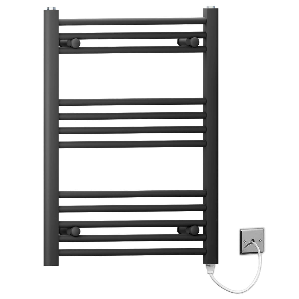 Rackhams Black 500 X 700Mm Flat Electric Pre-Filled Heated Towel Rail Radiator For Bathroom Designer Standard Element