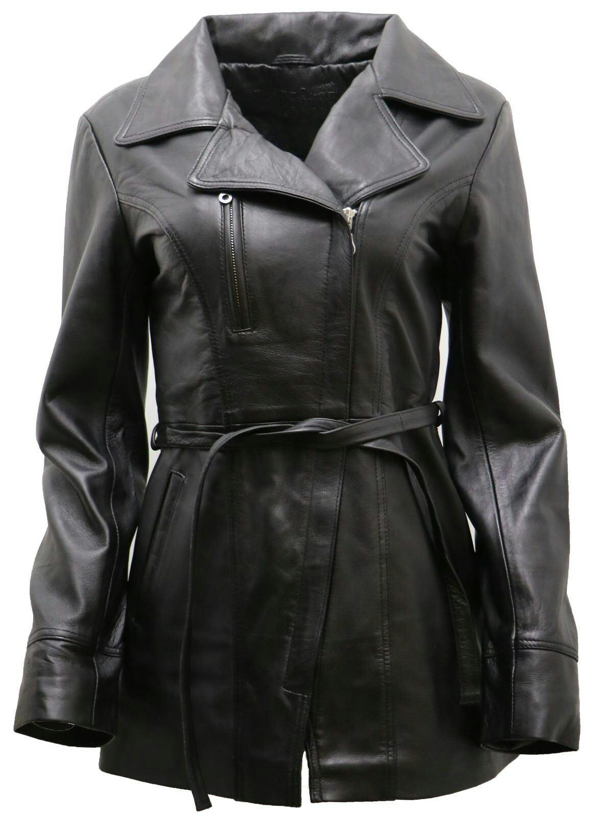 Infinity Leather Women's Black Md Length Leather Biker Jacket-Okehampton - Uk S/10 | Eu 36 | Us 6