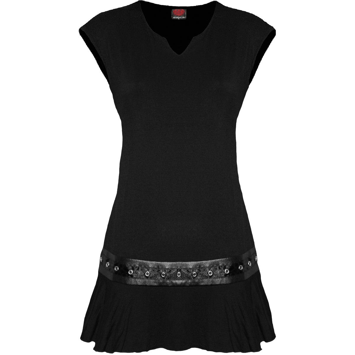 Spiral Direct Black Gothic Rock - Stud Waist Mini Dress - Xl - Spi - Spi