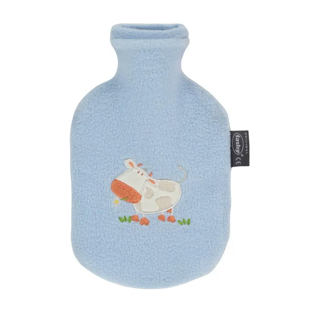 Fashy Blue 0.8 Litre Hot Water Bottle With Animal Fleece Cover - Baby