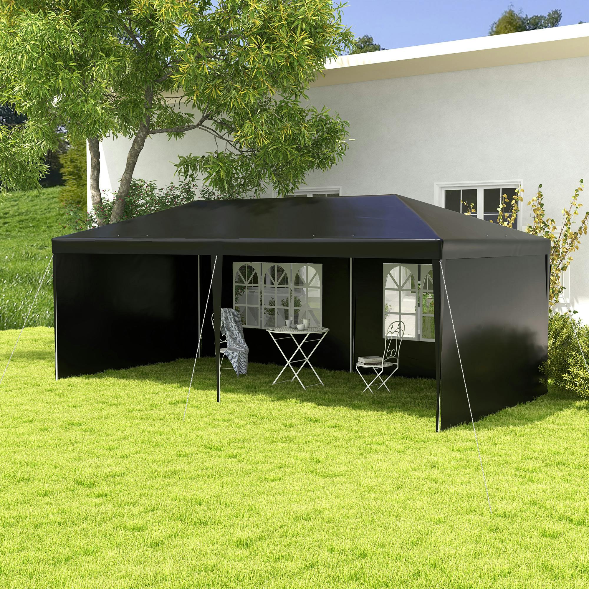 Rackhams Black 6M X 3M Garden Gazebo Marquee Canopy Party Tent Canopy Patio