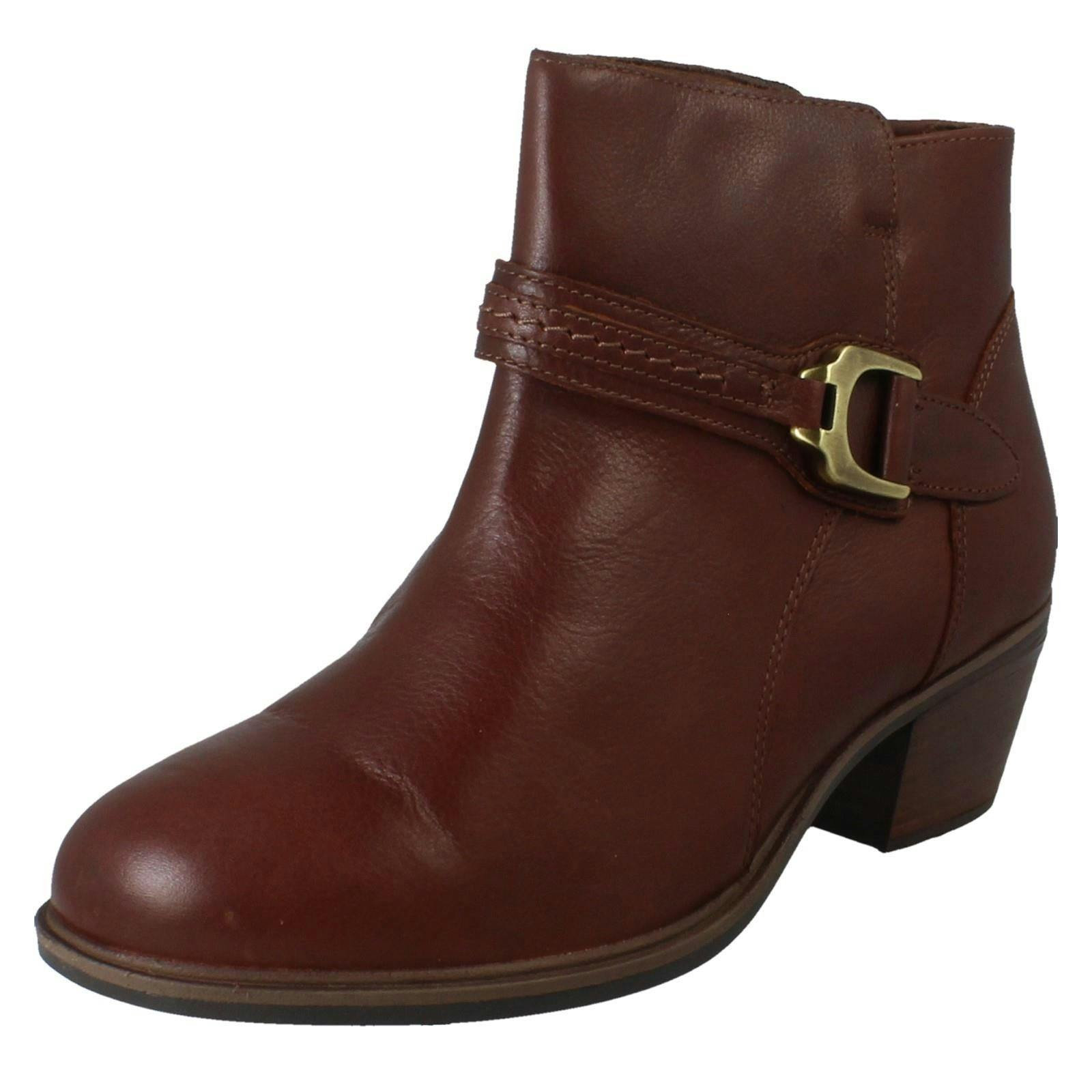 Clarks Women's Zip Fastening Block Heeled Smart Casual Ankle Boots Neva Buckle - British Tan - Uk 6.5 - E