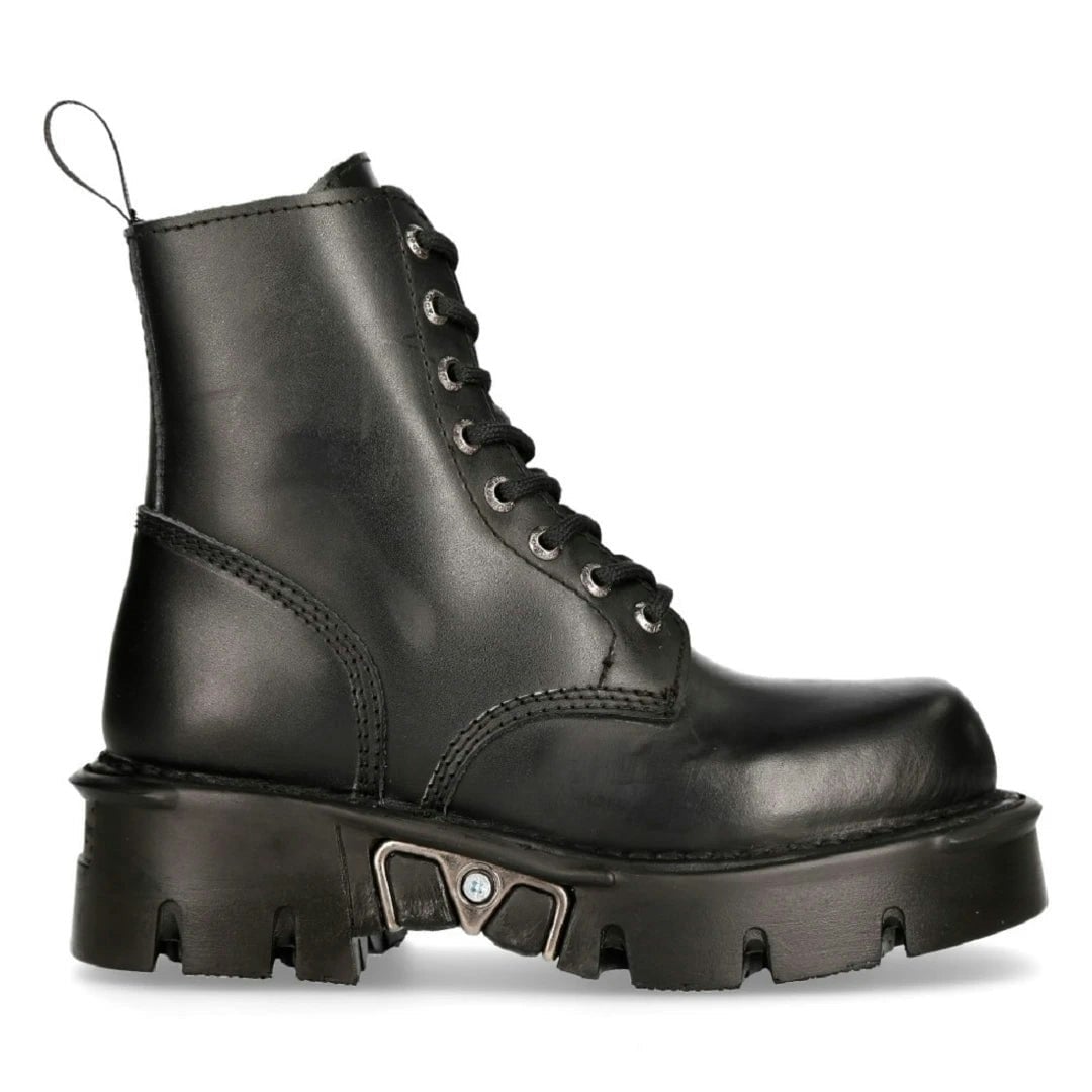 New Rock Unisex Black M-Mili084n-S Metallic 100% Leather Platform Military Boots - Eu 43