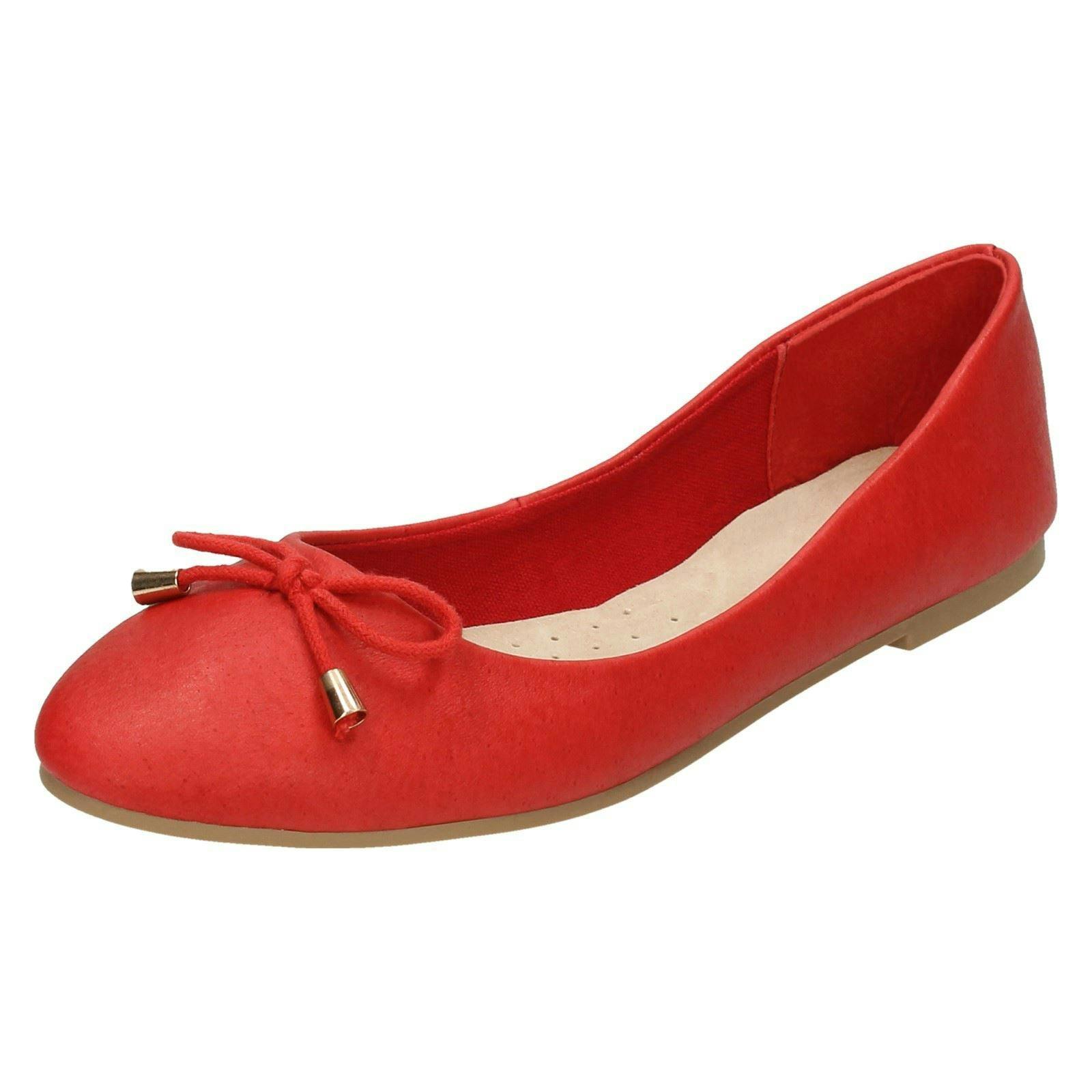Leather Collection Women's Red Bow Trim Vamp Ballerinas - Uk 7