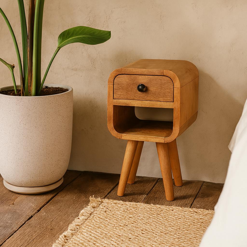 Wyld Haus Cagliari Small Curve Natural Mango Wood Lower Bedside Table