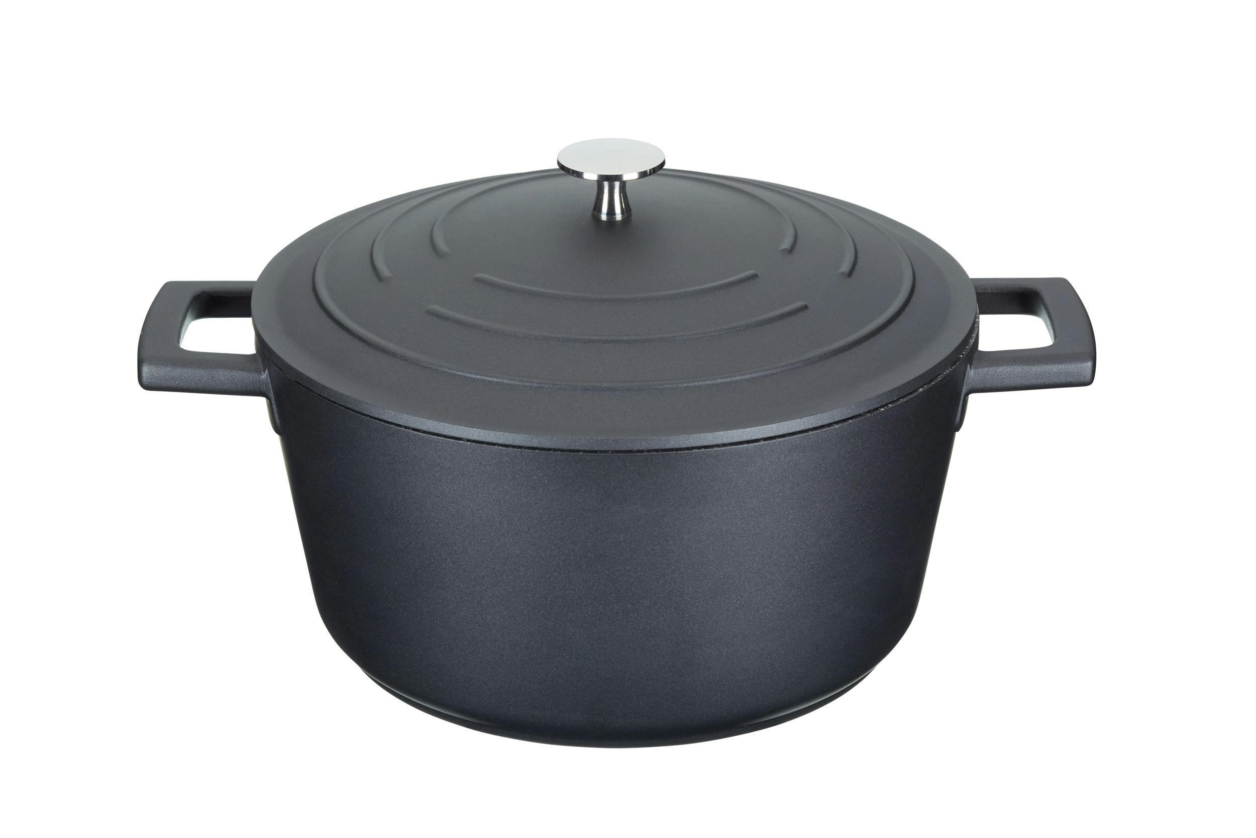 Rackhams Black 4L Large Cast Aluminium Casserole Dish With Lid, 24Cm - Aluminium - Casserole Dish