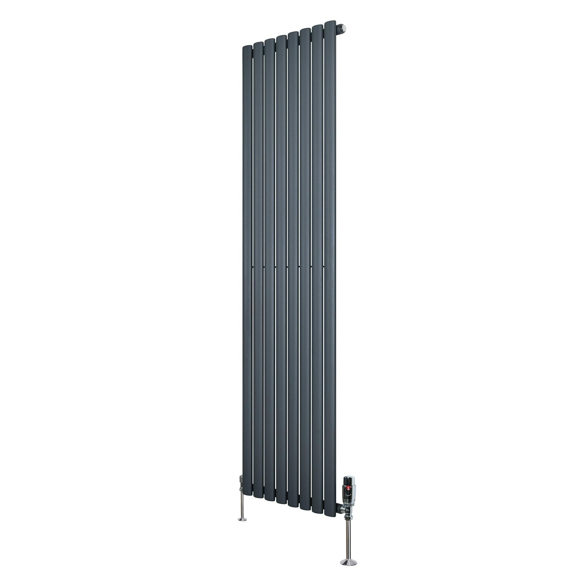 Monstershop Anthracite/Grey Oval Single Column Radiator & Valves – 1800Mm X 480Mm –