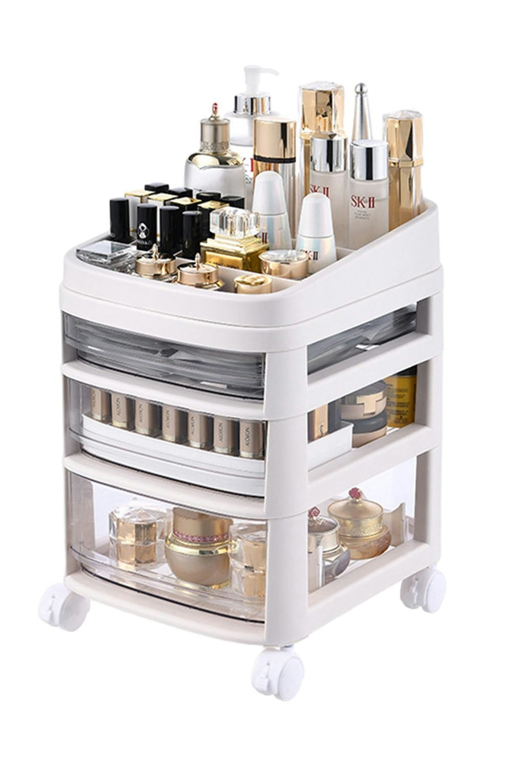 Living And Home White 3 Tier Cosmetic Drawer Storage Trolley Mobile To Store Cosmetics Storage Box
