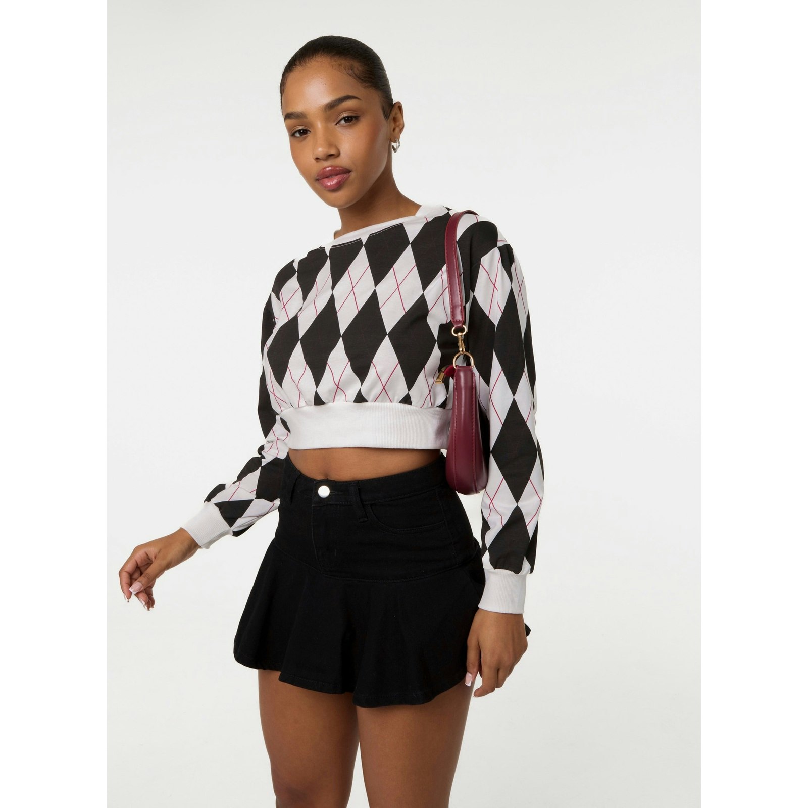 Pink Vanilla Pink/Black Vanilla Long Sleeve Diamond Top - M-L