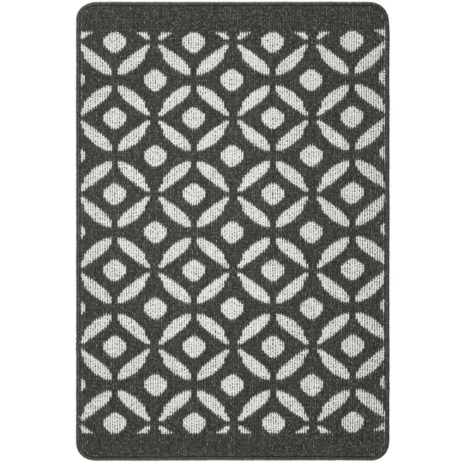 Rackhams Dark/Grey Washable Geometric Mat And Runner - 67X100 Cm