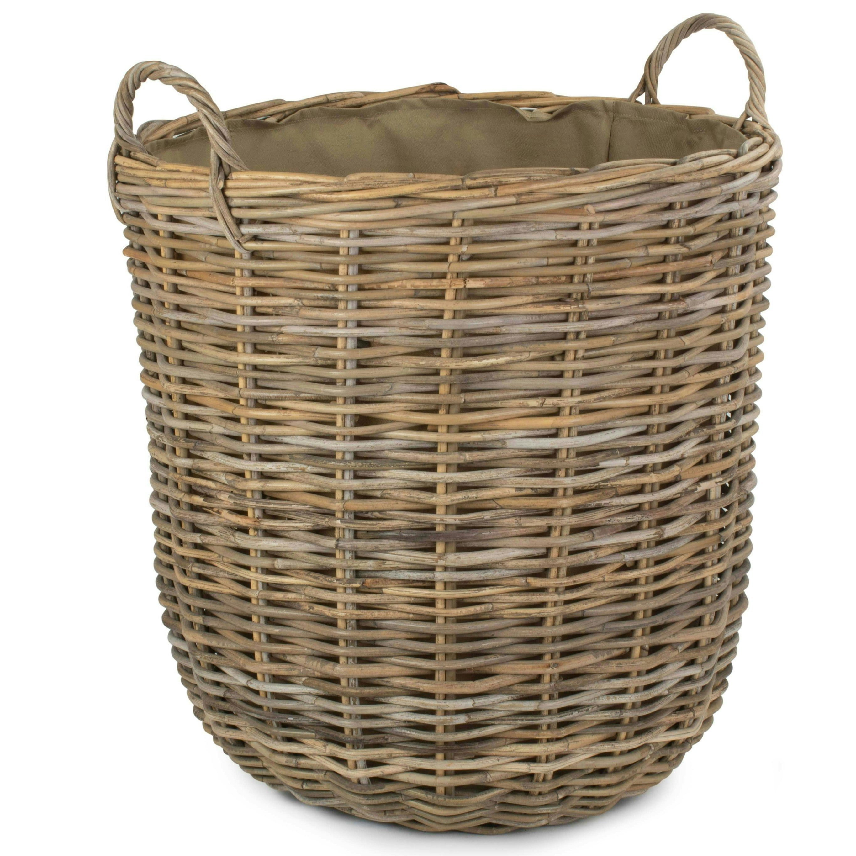 Red Hamper Red/Brown Hamper Cordura Lined Tall Round Fireside Rattan Log Basket - Large