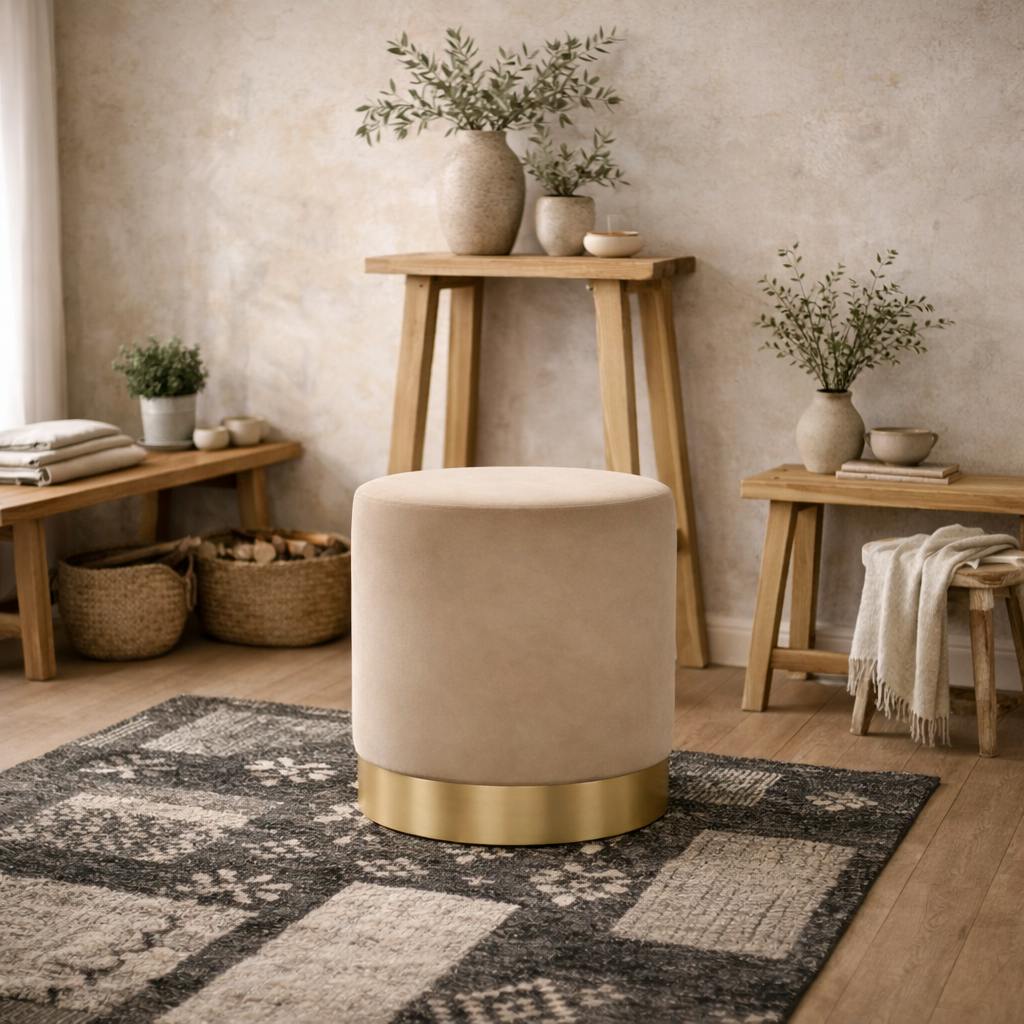 Wyld Haus Beige/Gold Kalua Small Velvet Stool Base