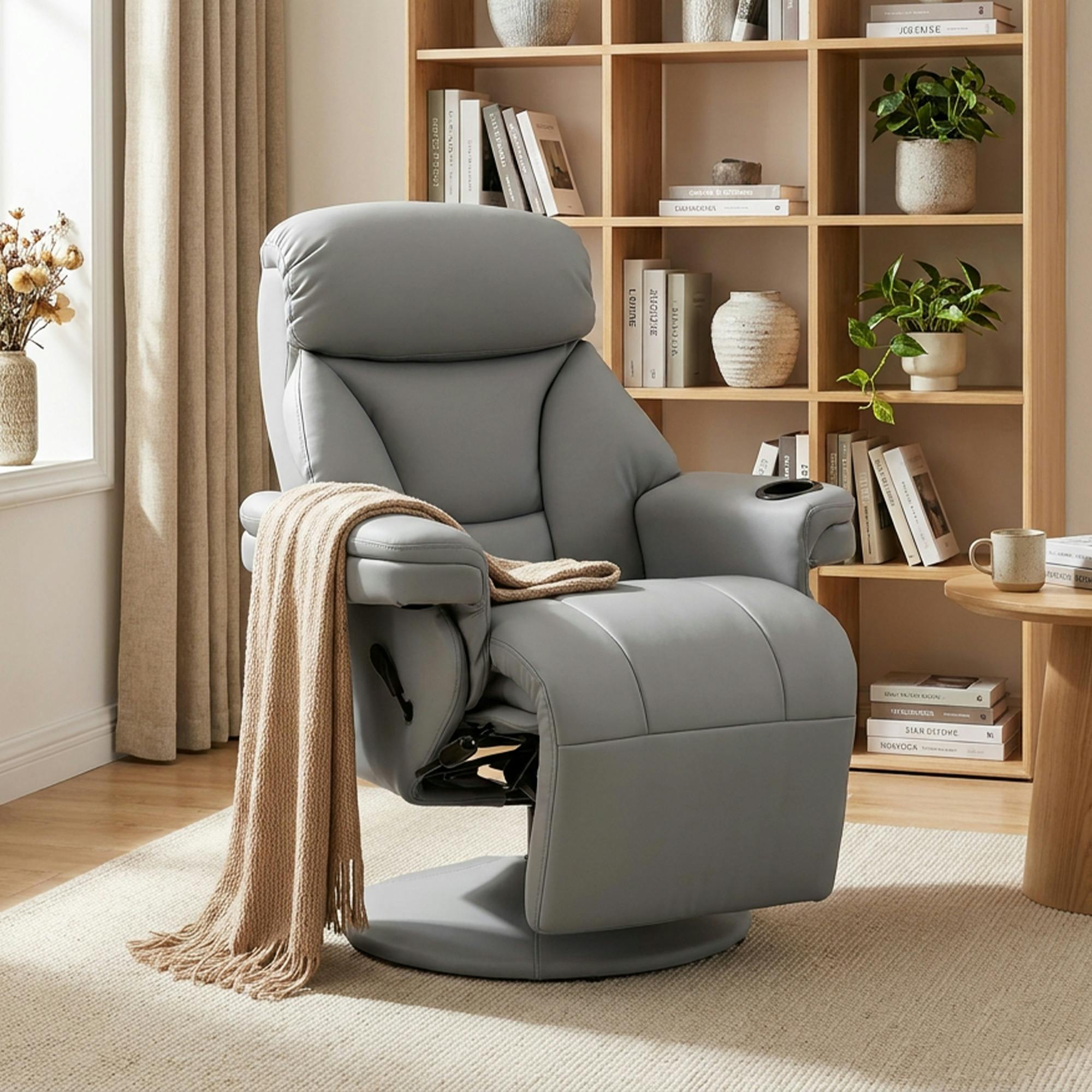 Rackhams Grey Upholstered Reclining Armchair With Adjustable Backrest