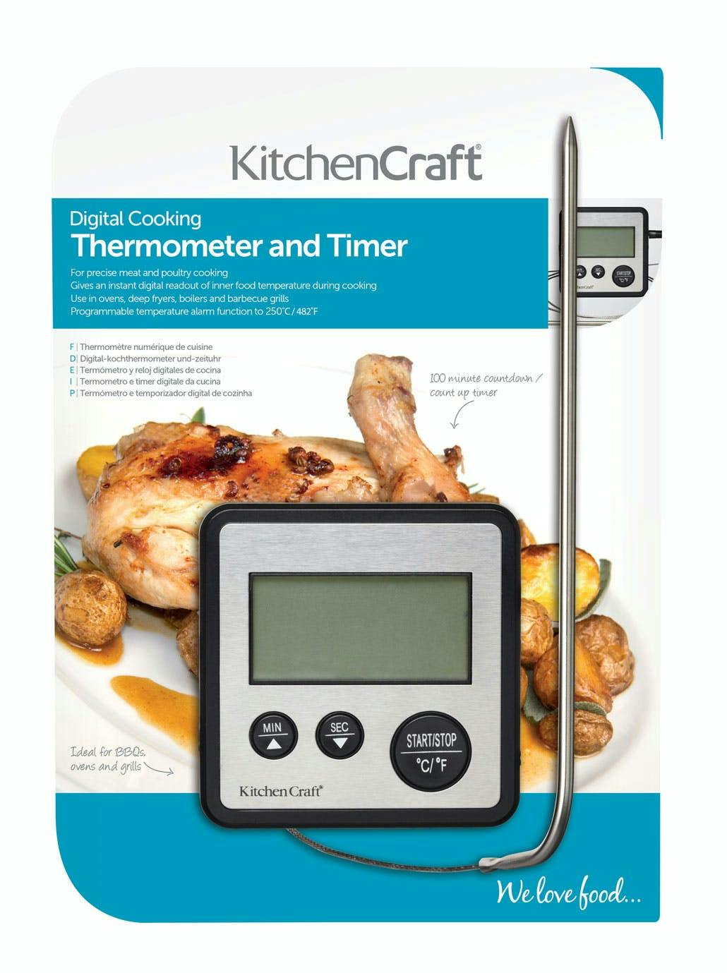 Rackhams Black Digital Cooking Thermometer And Timer - Plastic - Thermometer
